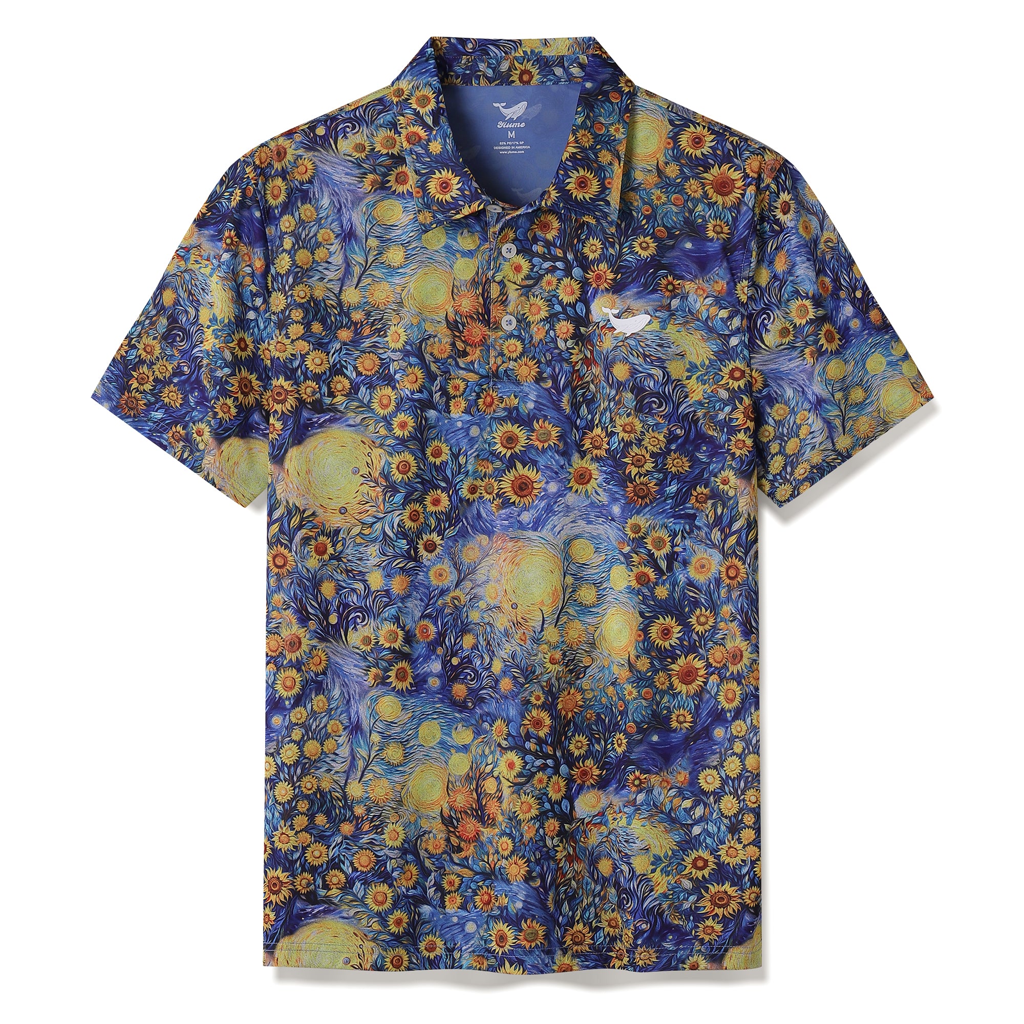 Men's Hawaiian Van Gogh Sunflower Print Short Sleeve Polo Shirt