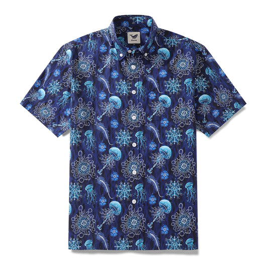 Men's Hawaiian Shirt Luminocean Print By Luova Flow Cotton Button-down Short Sleeve Aloha Shirt