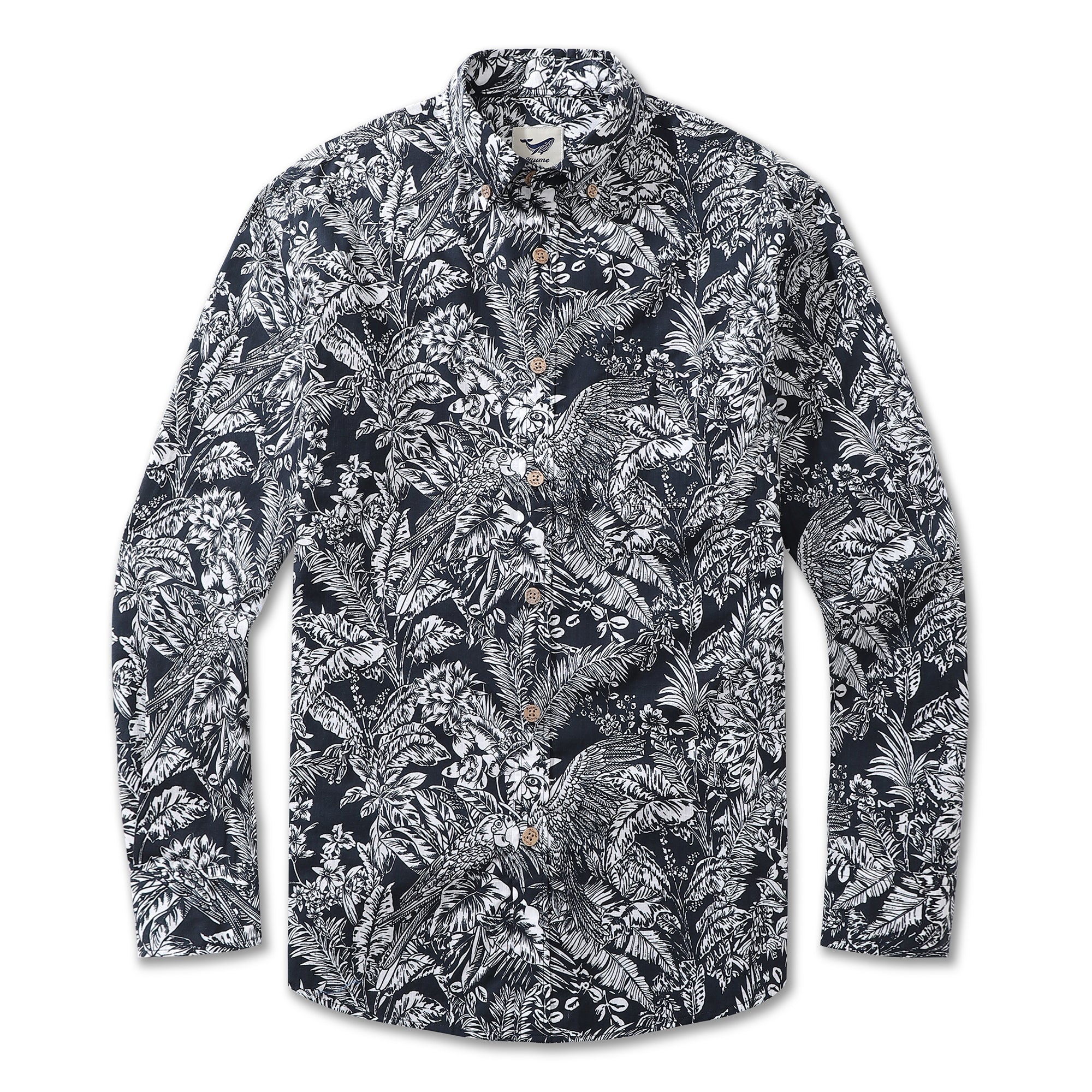 Herren Hawaiian Hemd Mystik des Regenwaldes Baumwolle Knopfverschluss Langarm Aloha Hemd