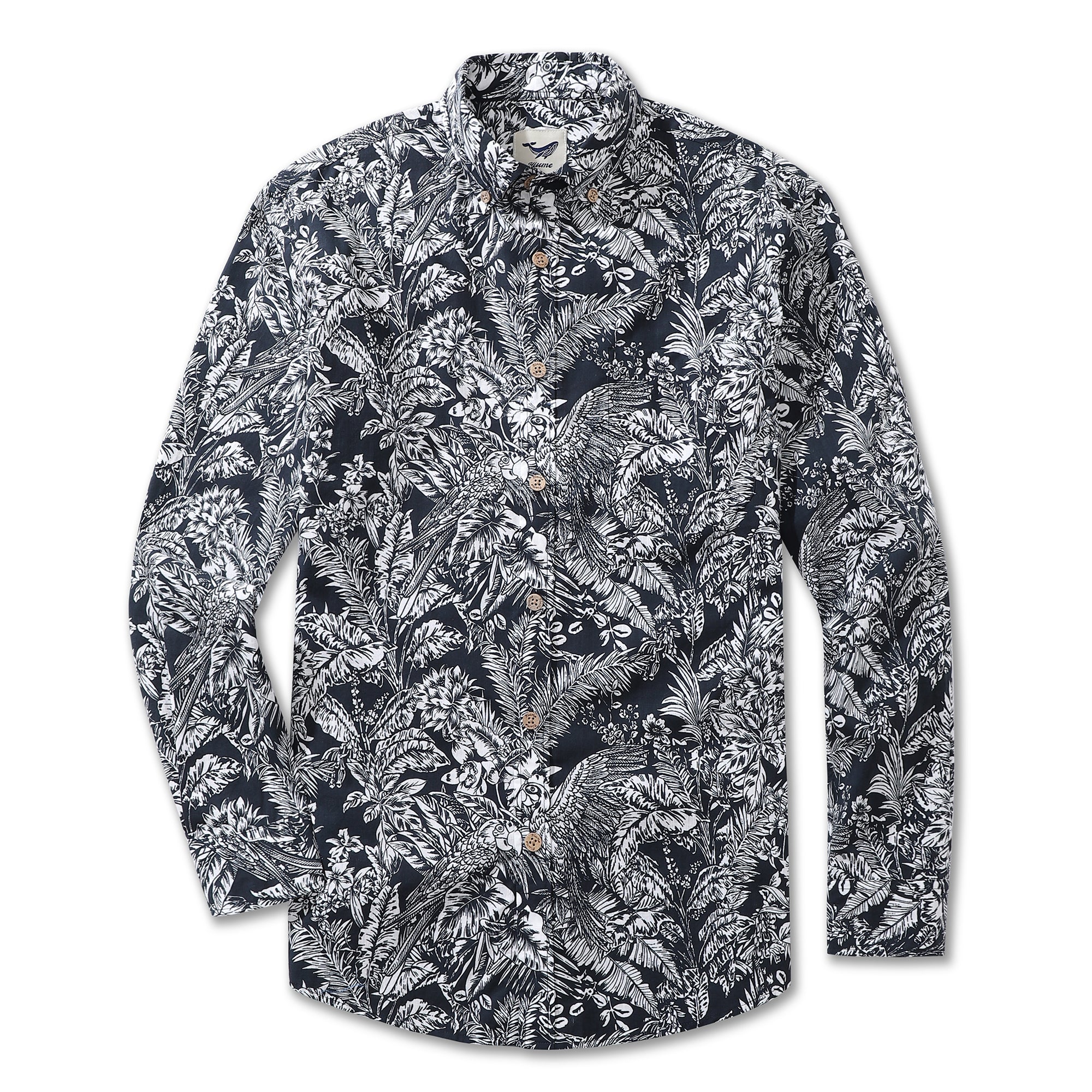 Herren Hawaiian Hemd Mystik des Regenwaldes Baumwolle Knopfverschluss Langarm Aloha Hemd