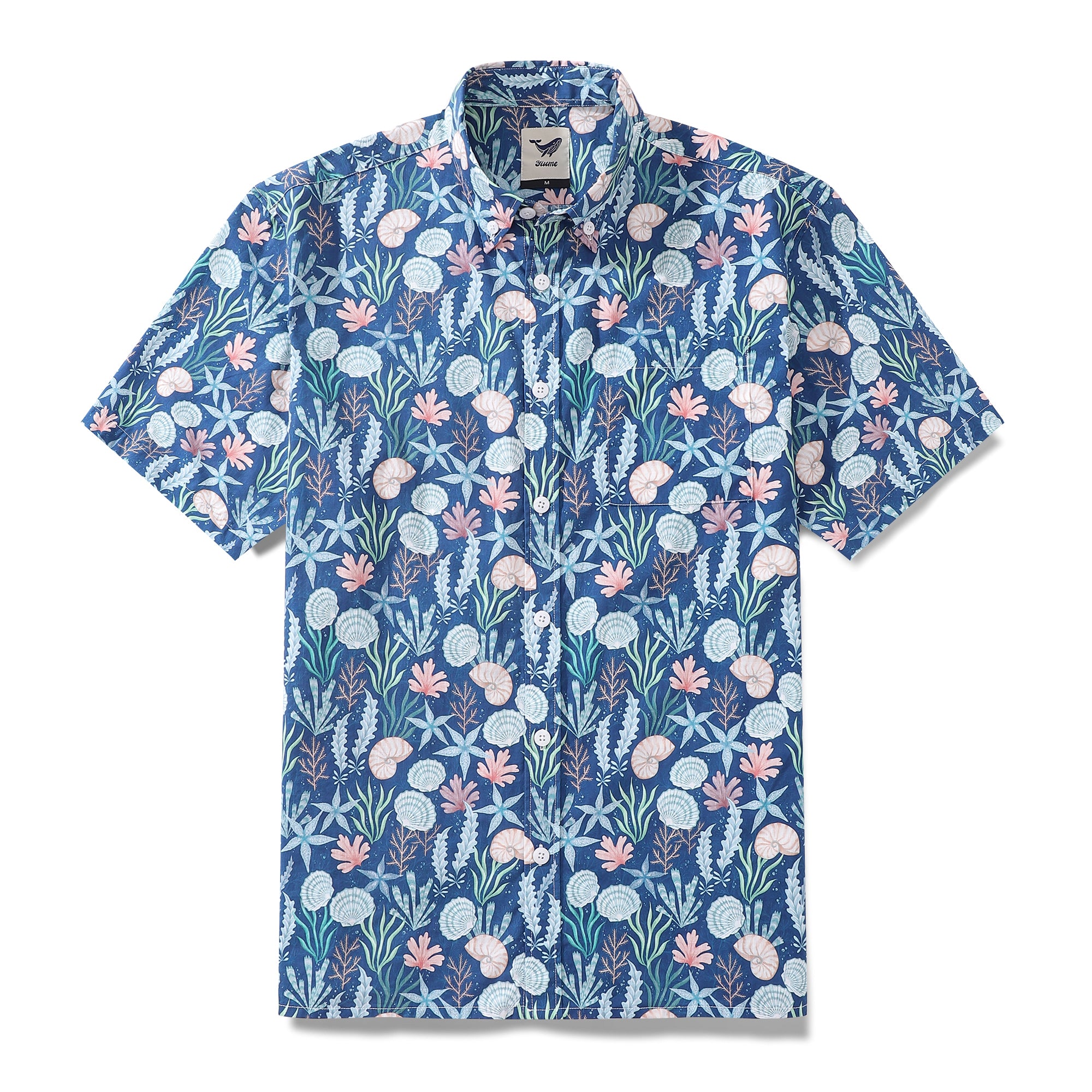 Men's Hawaiian Shirt Seaside Print By Luova Flow Cotton Button-down Short Sleeve Aloha Shirt