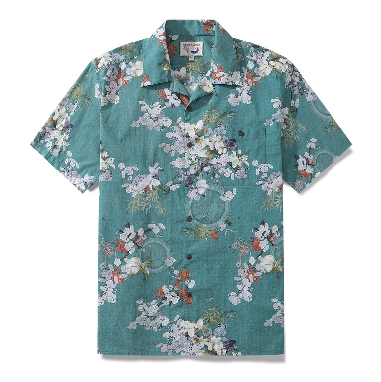 Hawaiian Shirt For Men Elegant plum fragrance Shirt Camp Collar 100% Cotton New customer exclusive