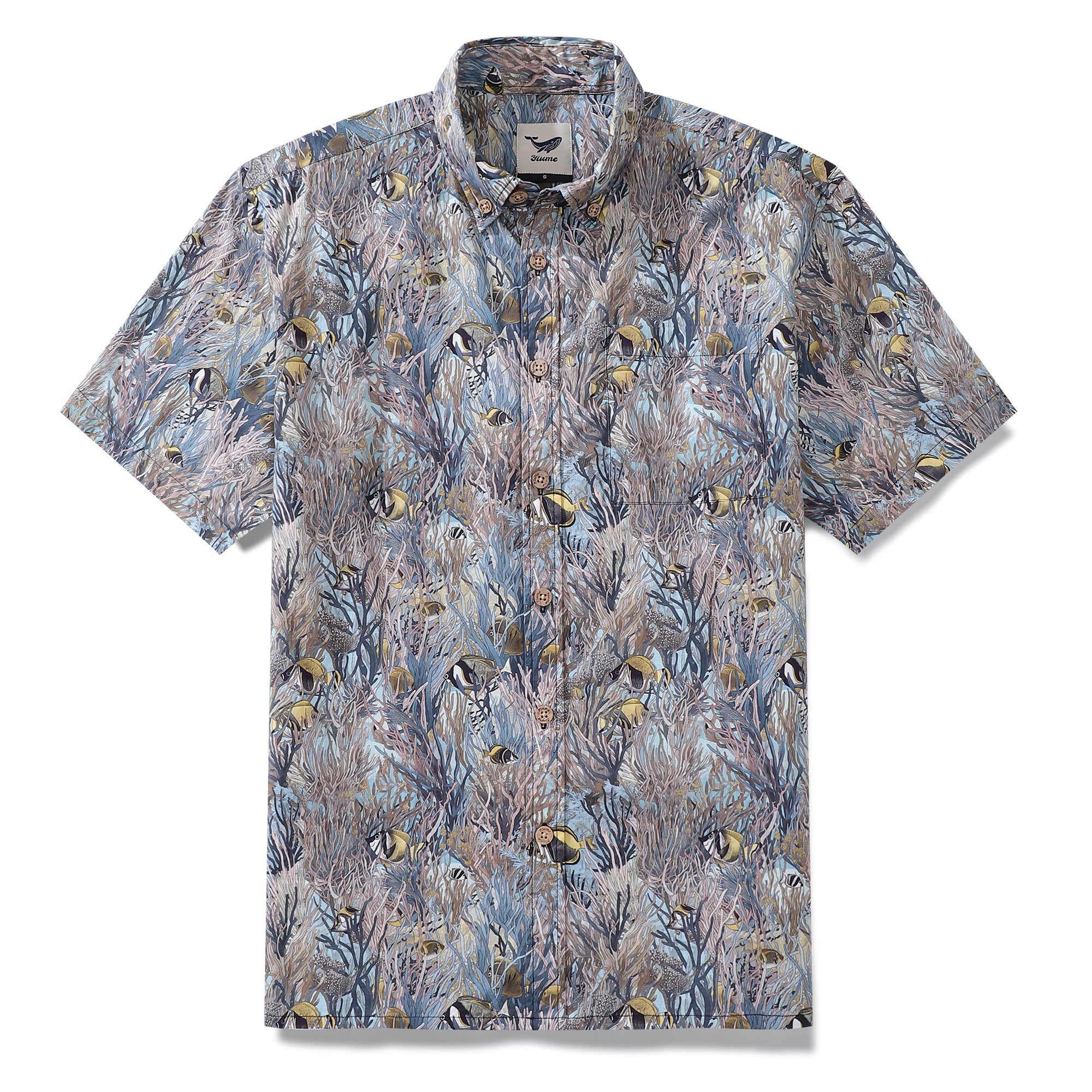 Men's Hawaiian Shirt Dance of the Tropical Fish Print Cotton Button-down Short Sleeve Aloha Shirt