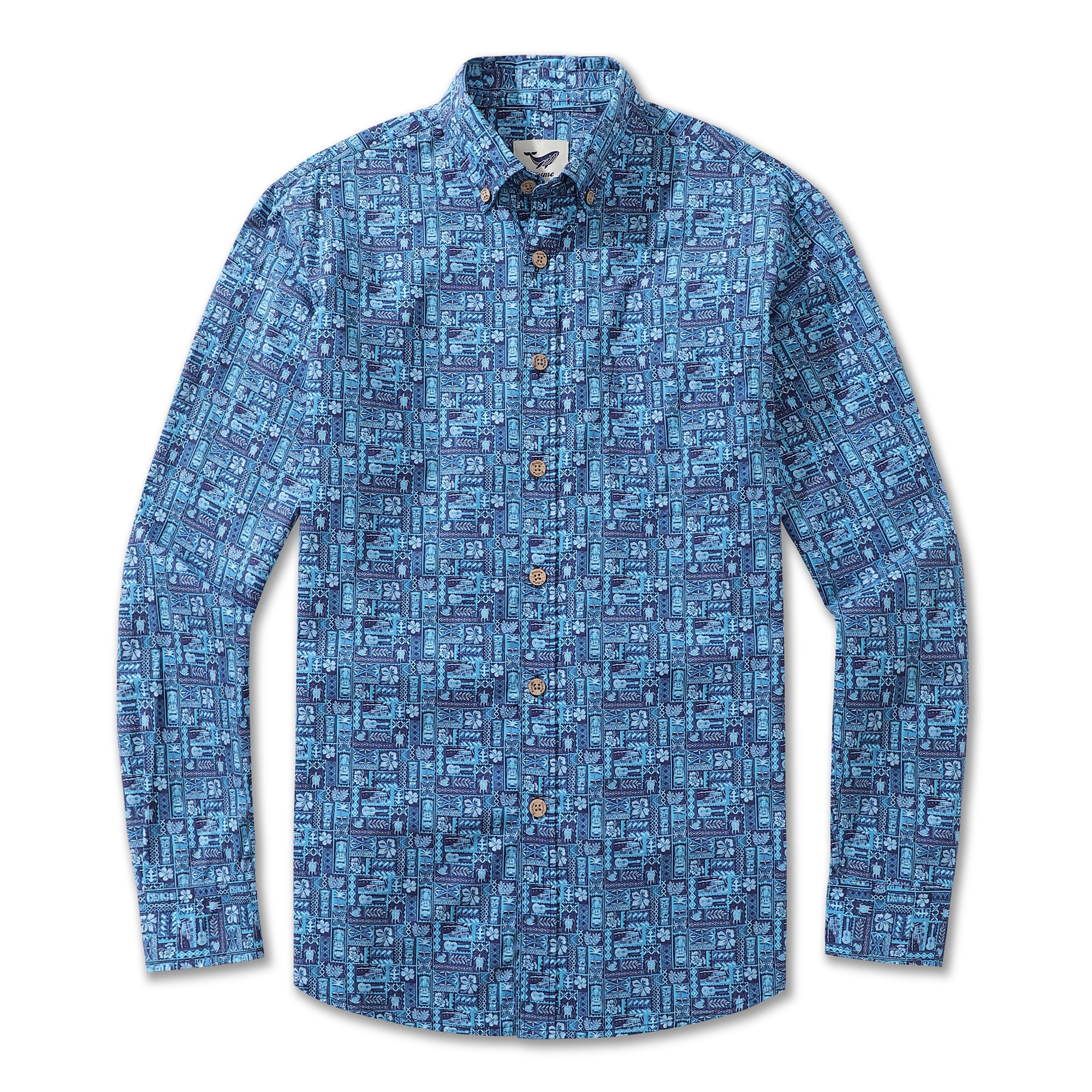 Men's Hawaiian Shirt TIKI Paradise Cotton Button-down Long Sleeve Aloha Shirt