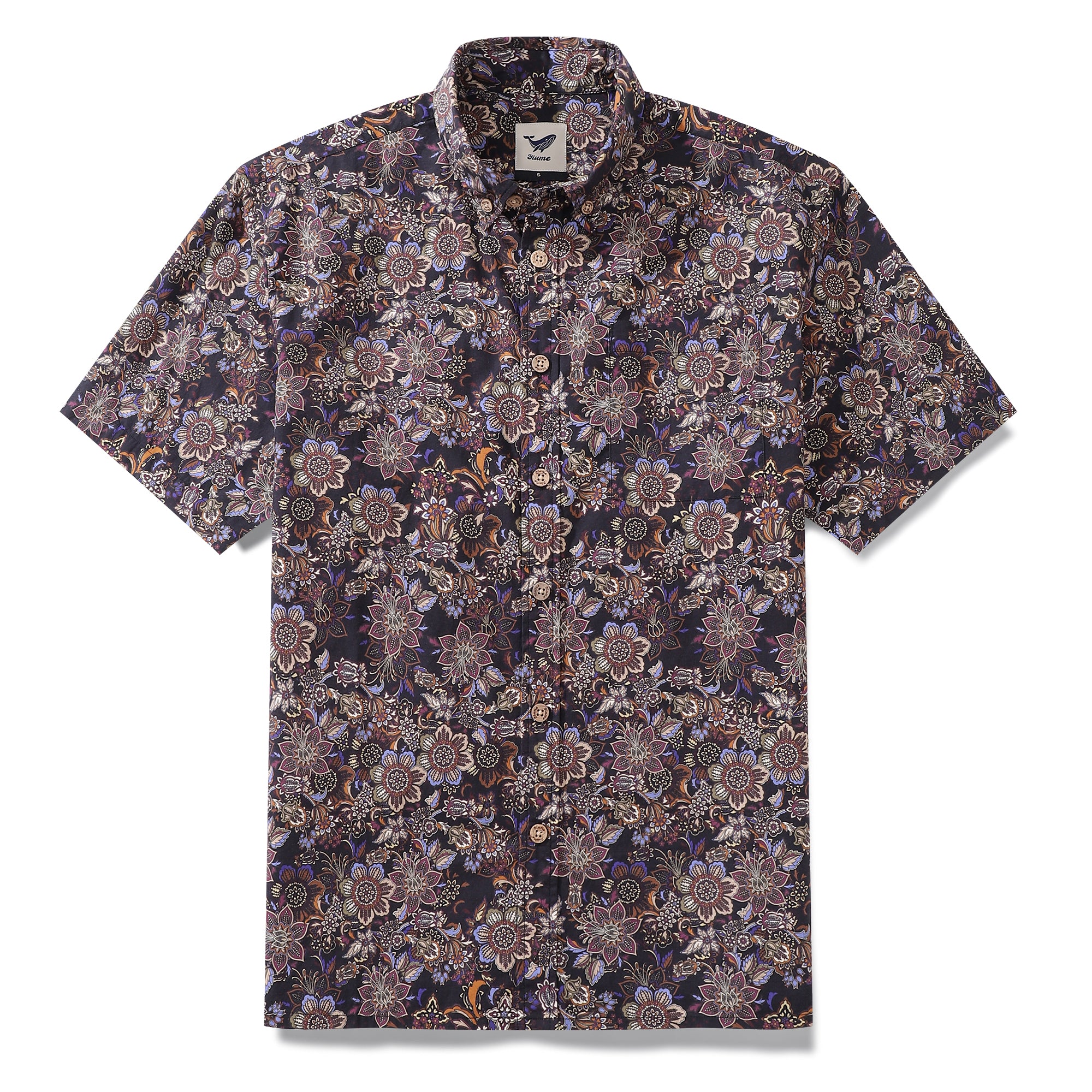 Men's Hawaiian Shirt Vintage Bouquet Print Cotton Button-down Short Sleeve Aloha Shirt
