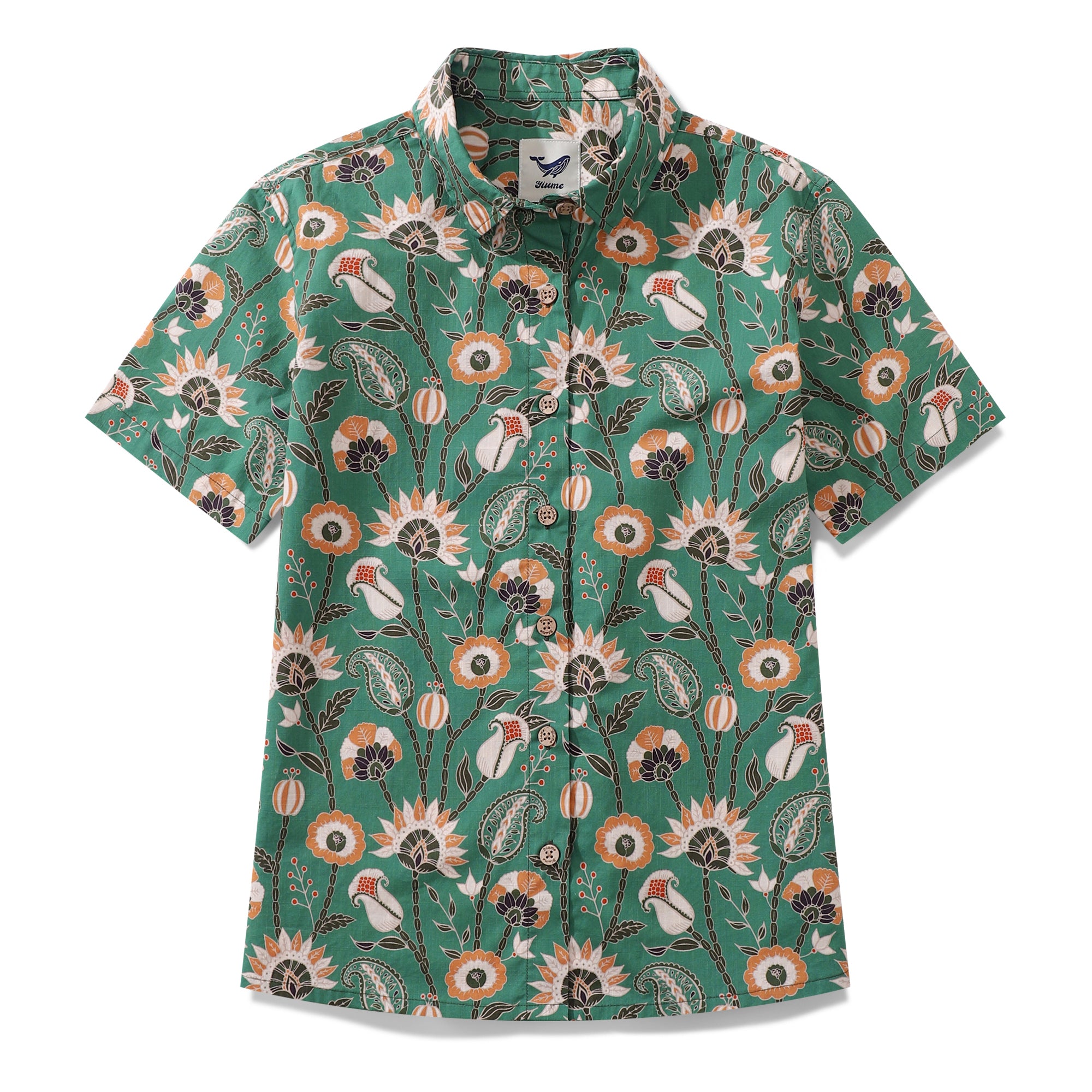 Women's Hawaiian Shirt Julia Madoka Print Cotton Button-up Short Sleeve