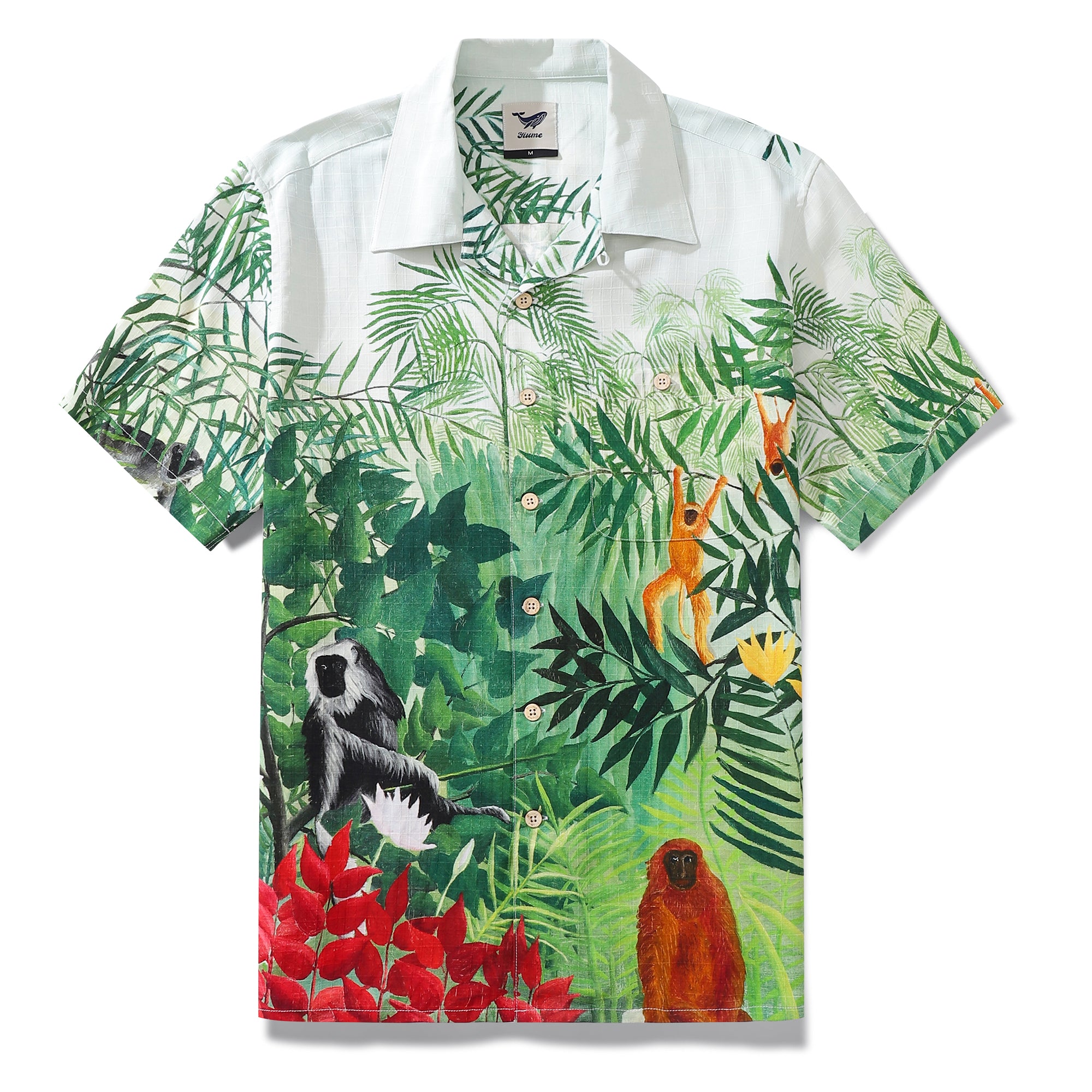 Camisa hawaiana vintage de la década de 1950 para bosque tropical y camisa de monos cuello de campamento 100% seda