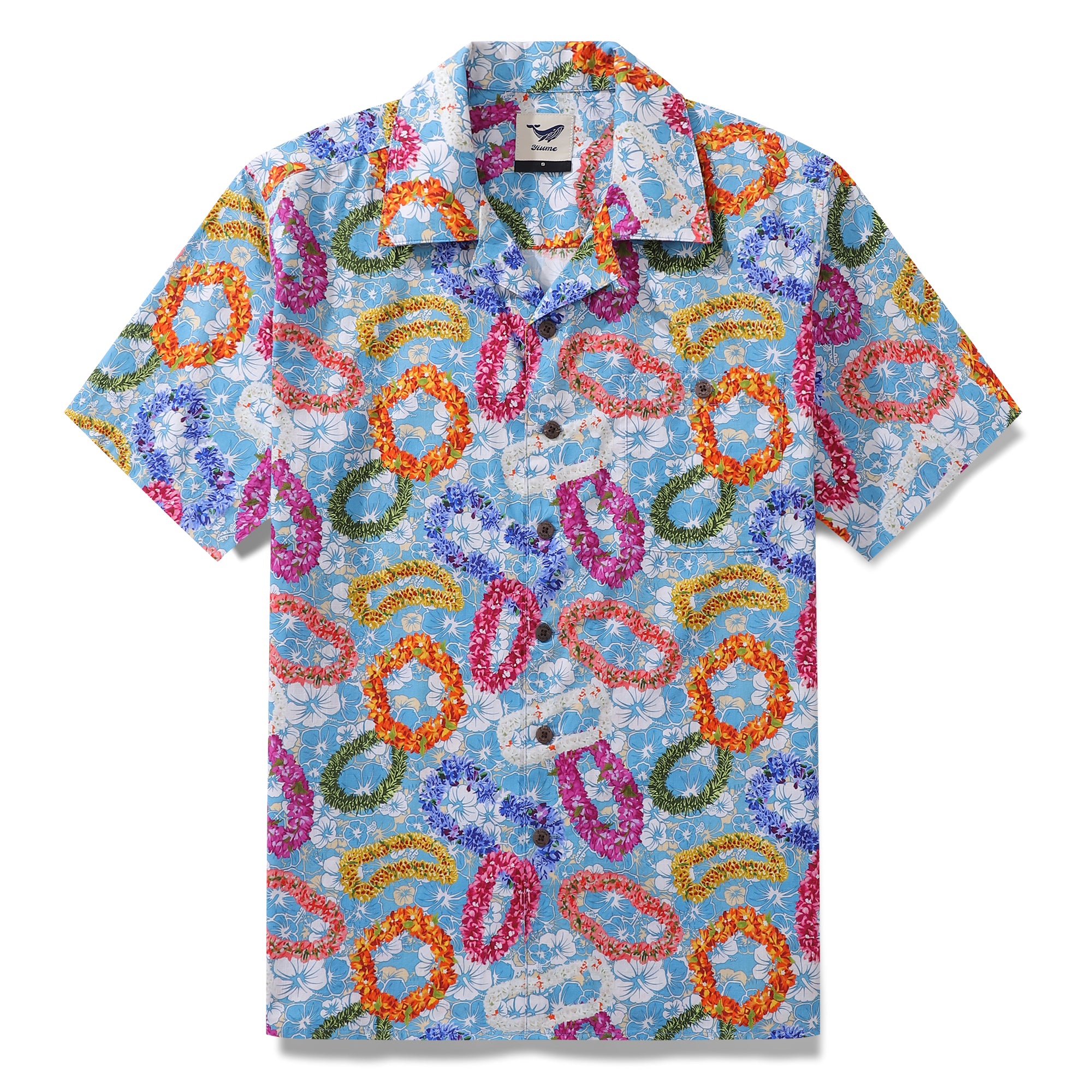 Hawaiihemd für Herren, Blumenkranz-Kompendium-Hemd, Camp-Kragen, 100 % Baumwolle