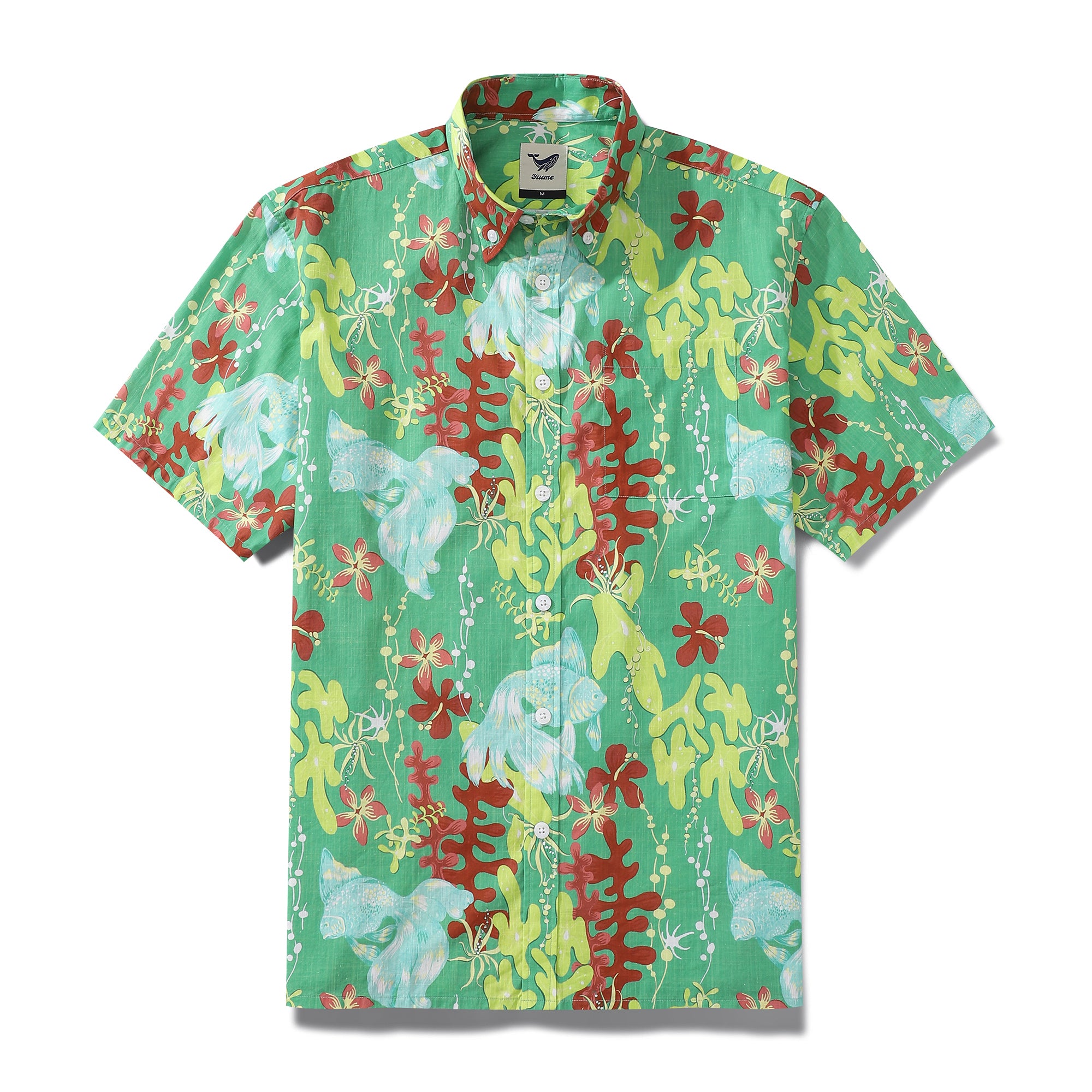 Men's Hawaiian Shirt Seaweed and Goldfish Print Cotton Button-down