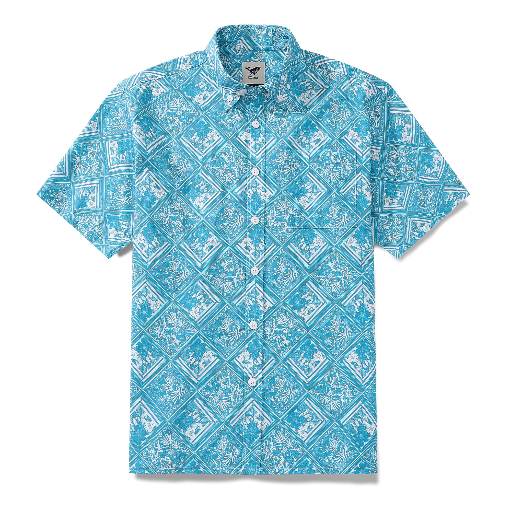 Men's 1970s Vintage Hawaiian Shirt Silk Scarf Collage Print Cotton Button-down Short Sleeve Aloha Shirt