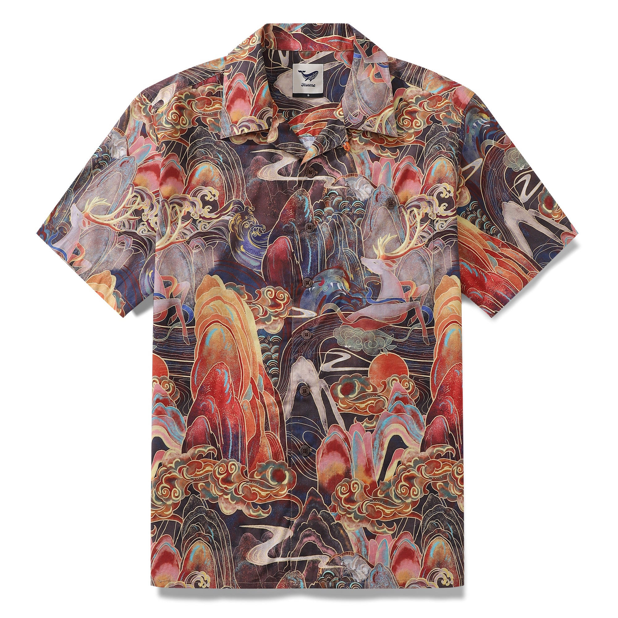 Hawaiian Shirt For Men Blessings Under the Deer's Shadow Shirt Camp Collar 100% Cotton