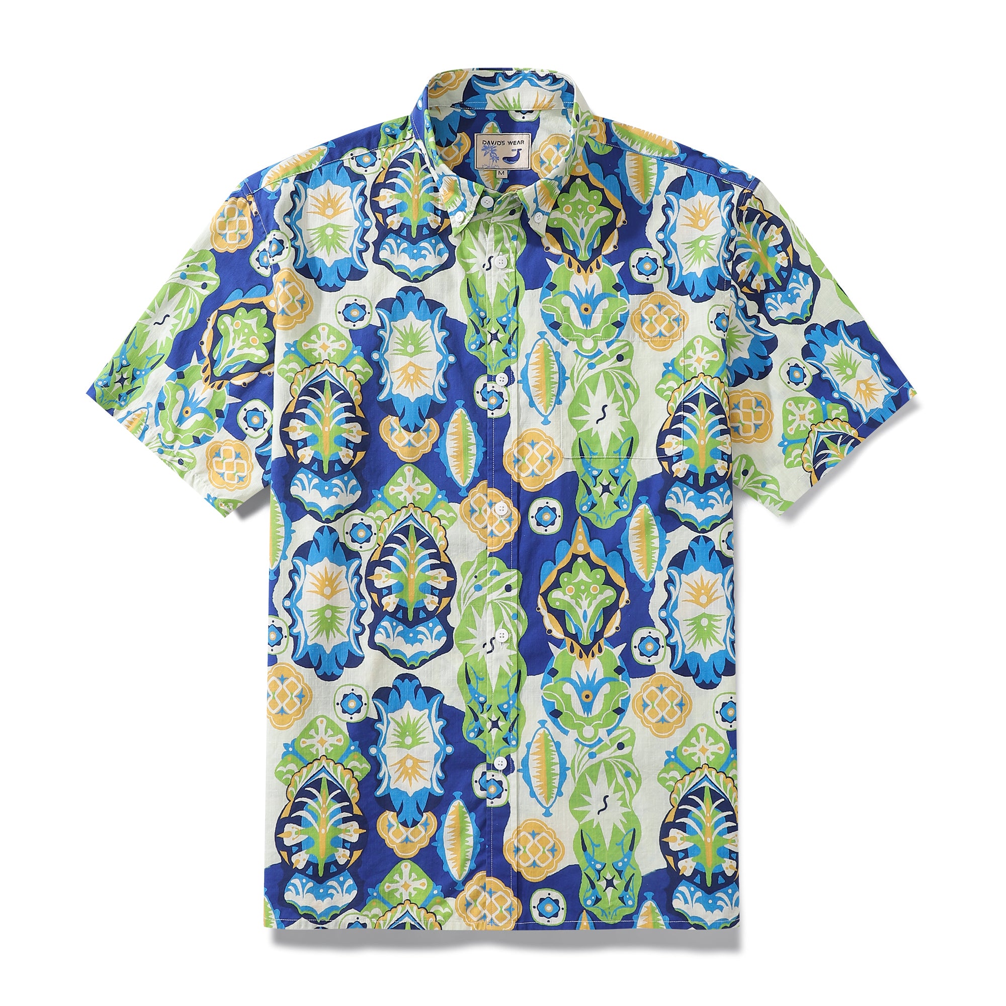 Hawaiian Shirts For Men Vintage Cotton Button Down Totem and Jewelry Short Sleeve Aloha Shirt