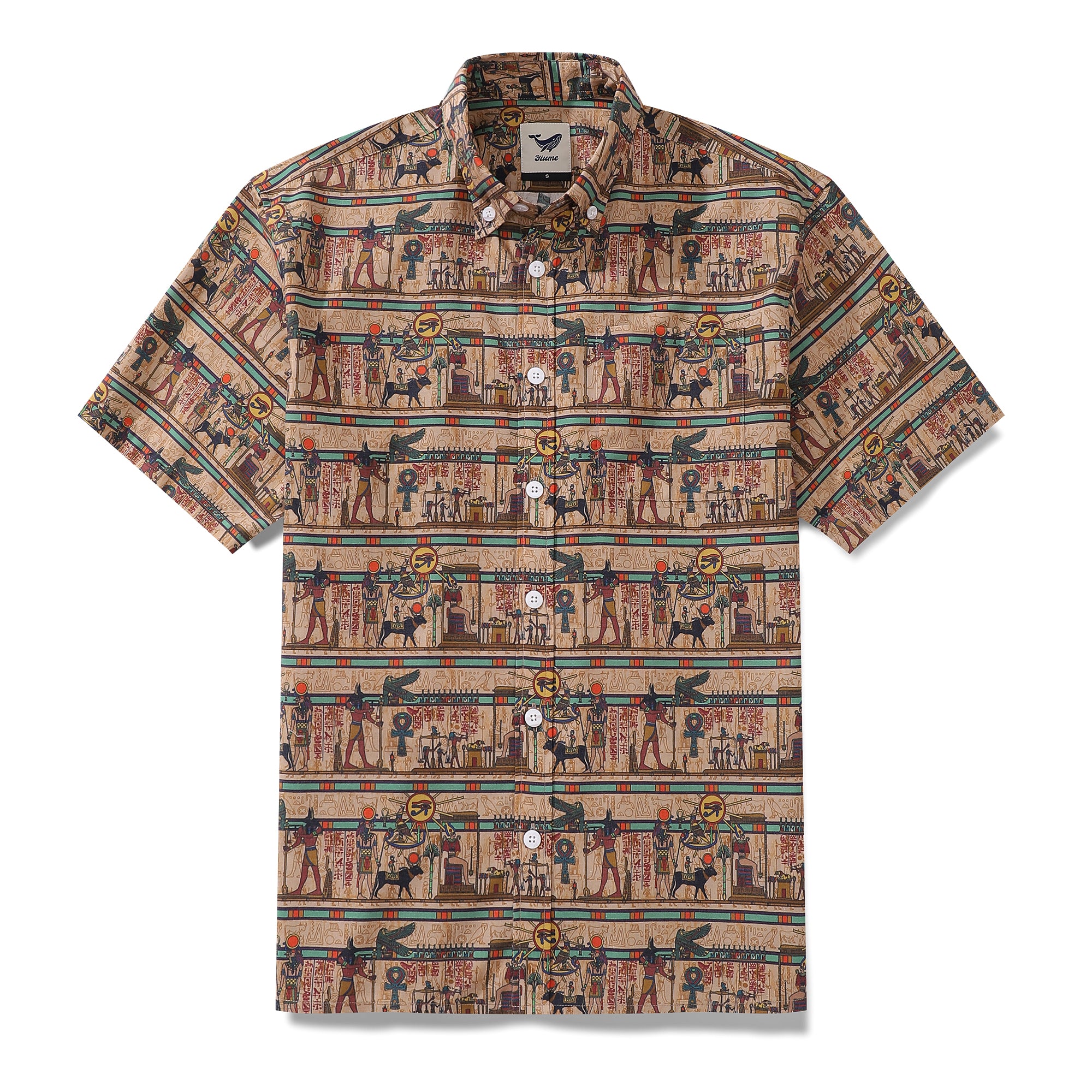 Wrinkle-Free Men's Hawaiian Shirt Egyptian Murals Print Button-down Short Sleeve Aloha Shirt