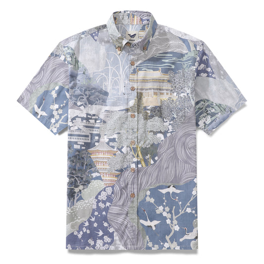 Men's Hawaiian Shirt Silver Antiquity Cotton Button-down Short Sleeve Aloha Shirt