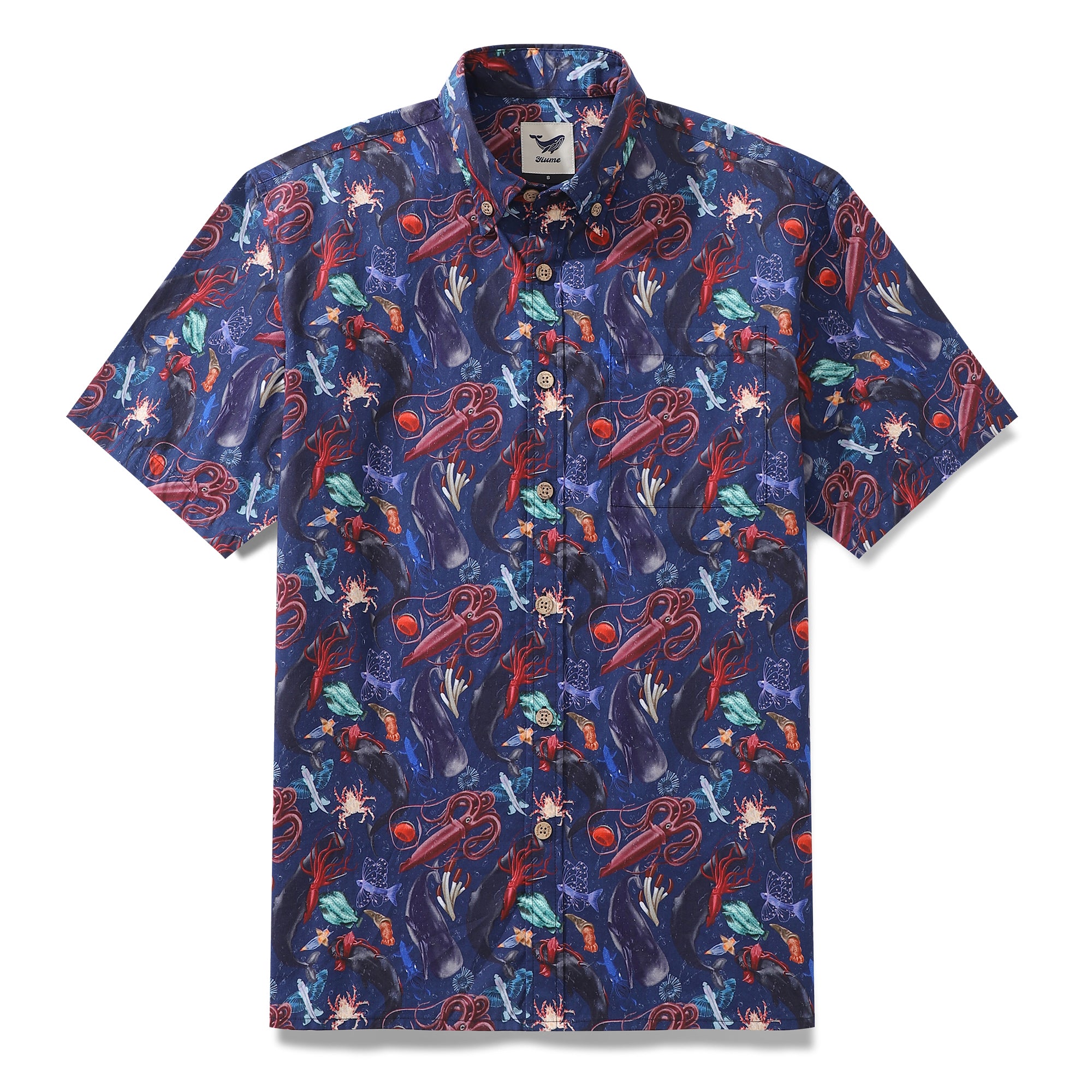 Men's Hawaiian Shirt Leviathan Showdown Print Cotton Button-down Short Sleeve Aloha Shirt