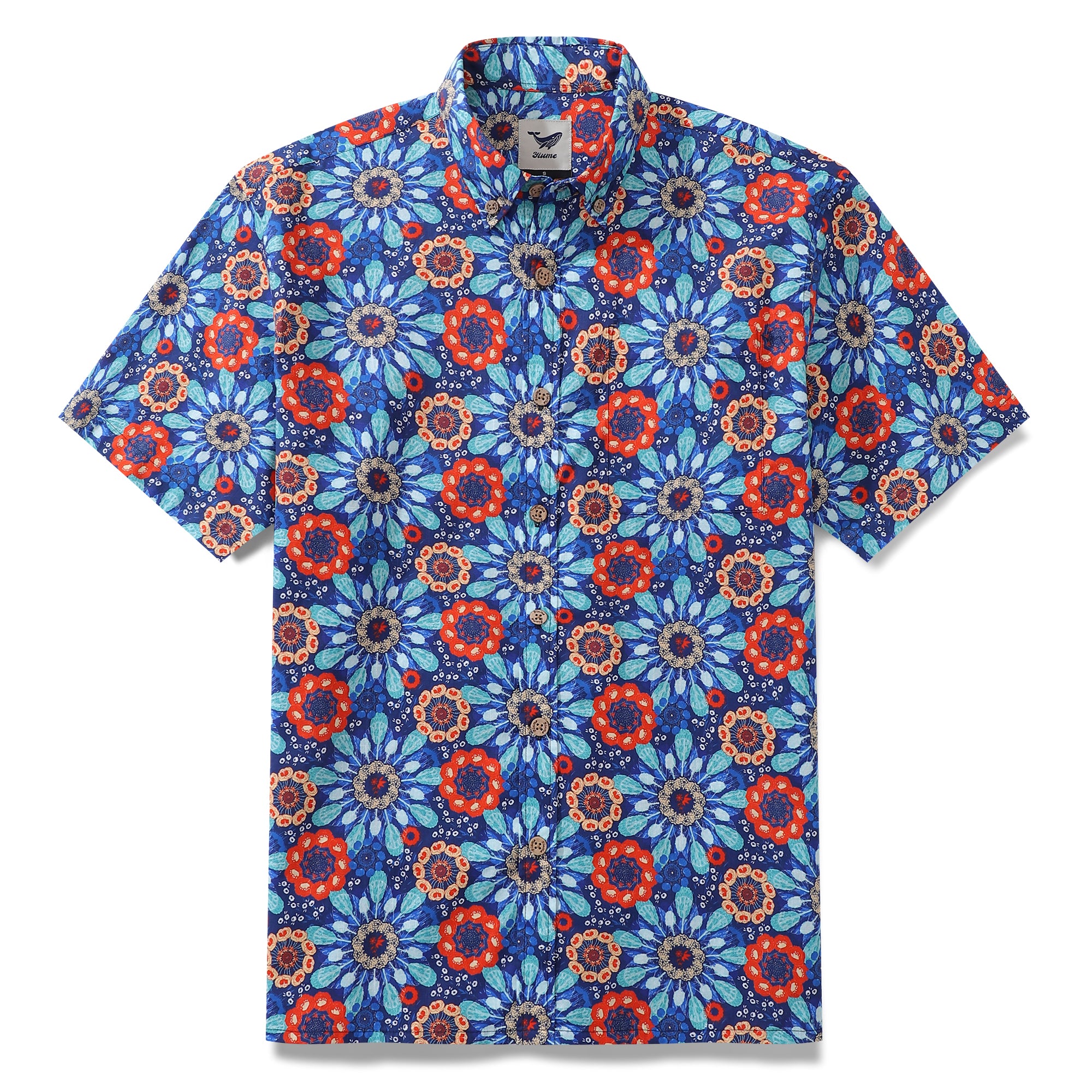 Men's Hawaiian Shirt Vibration Florale By Lucille Pattern Cotton Button-down Short Sleeve Aloha Shirt