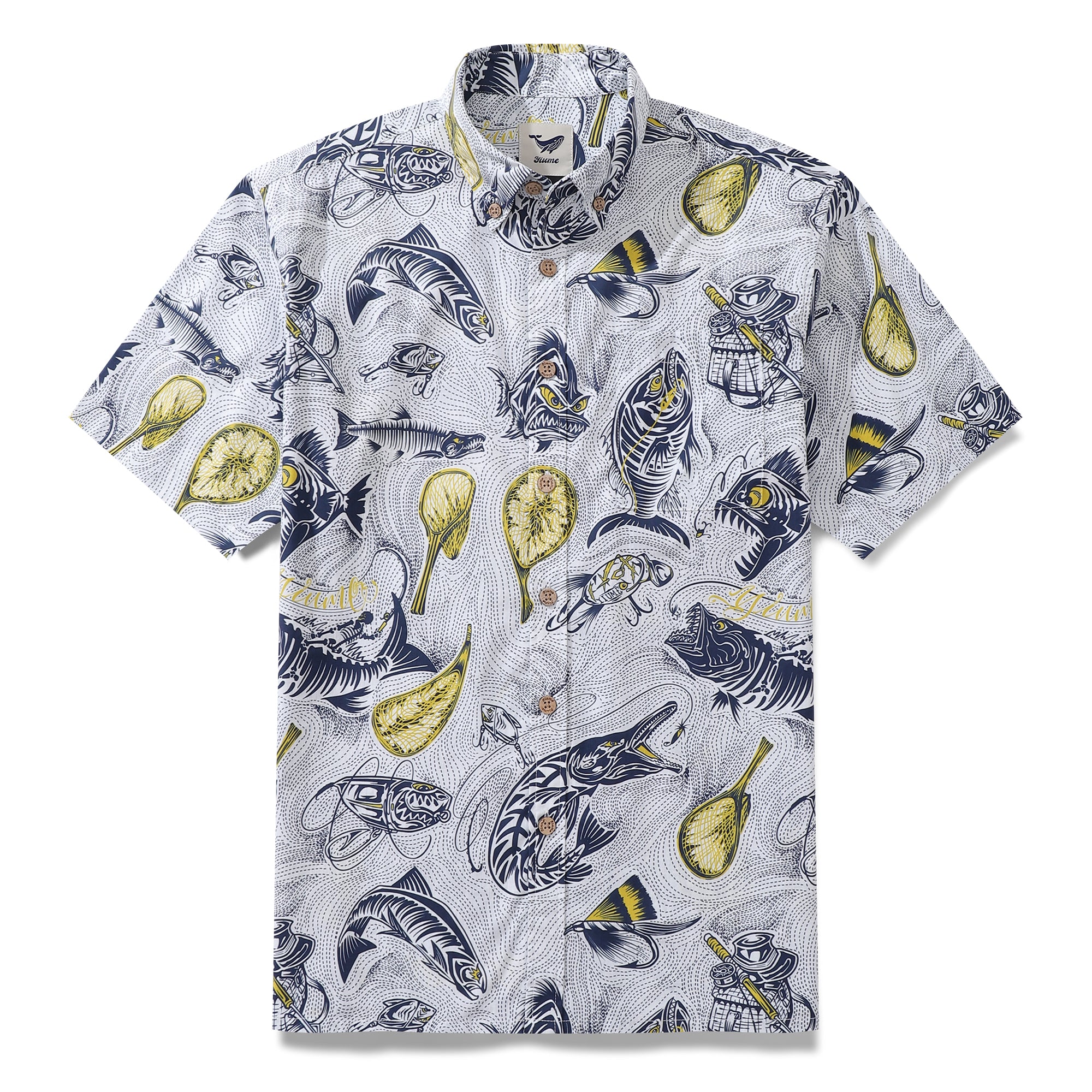 Men's Hawaiian Shirt Showdown at the Shore Cotton Button-down Short Sleeve Aloha Shirt