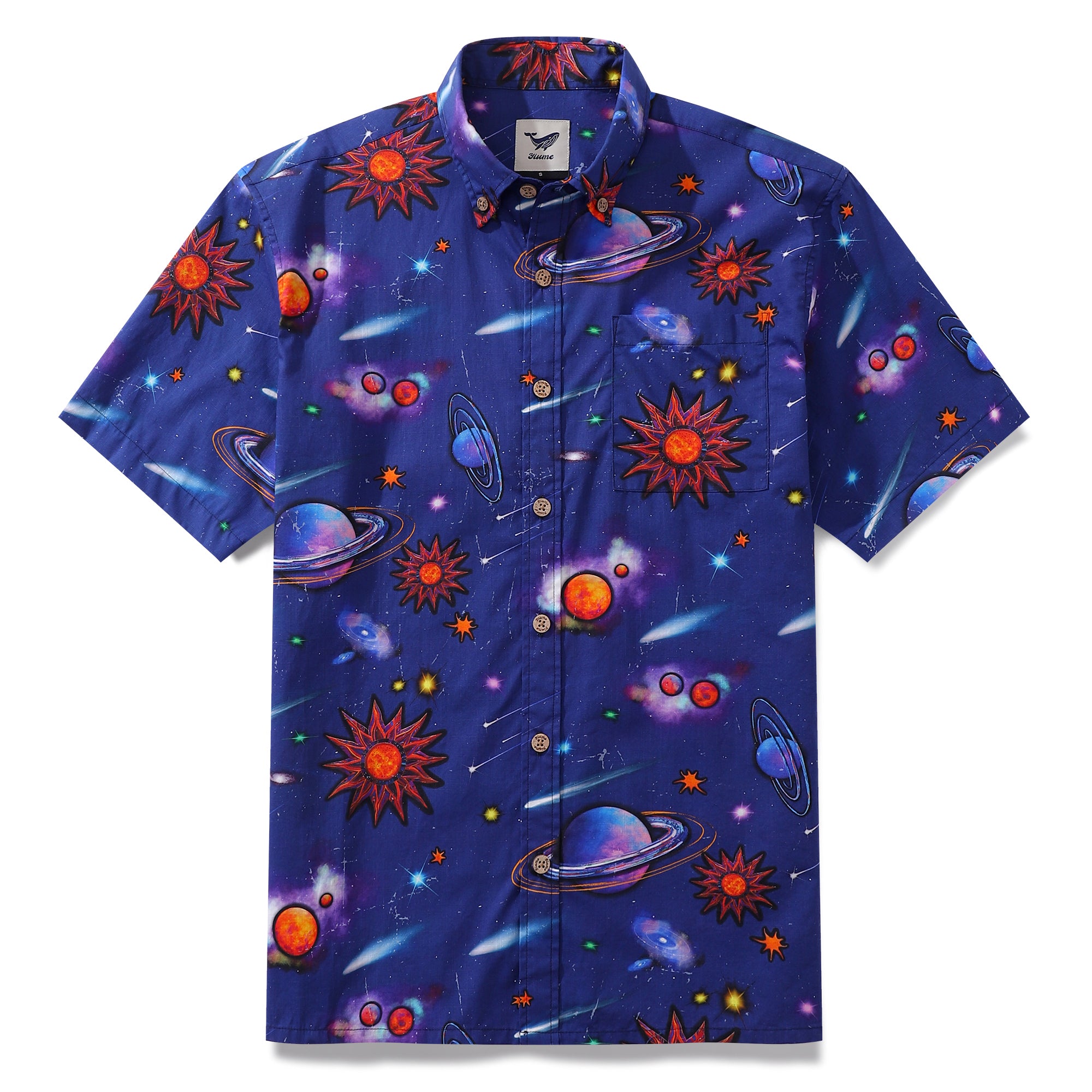 Men's Hawaiian Shirt Silent Radiance Cotton Button-down Short Sleeve Aloha Shirt