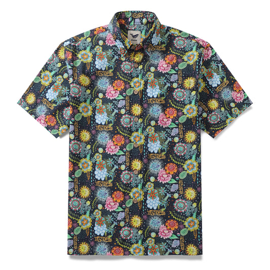 Men's Hawaiian Shirt Midnight Flowers By Caroline Bonne Müller Cotton Button-down Short Sleeve Aloha Shirt