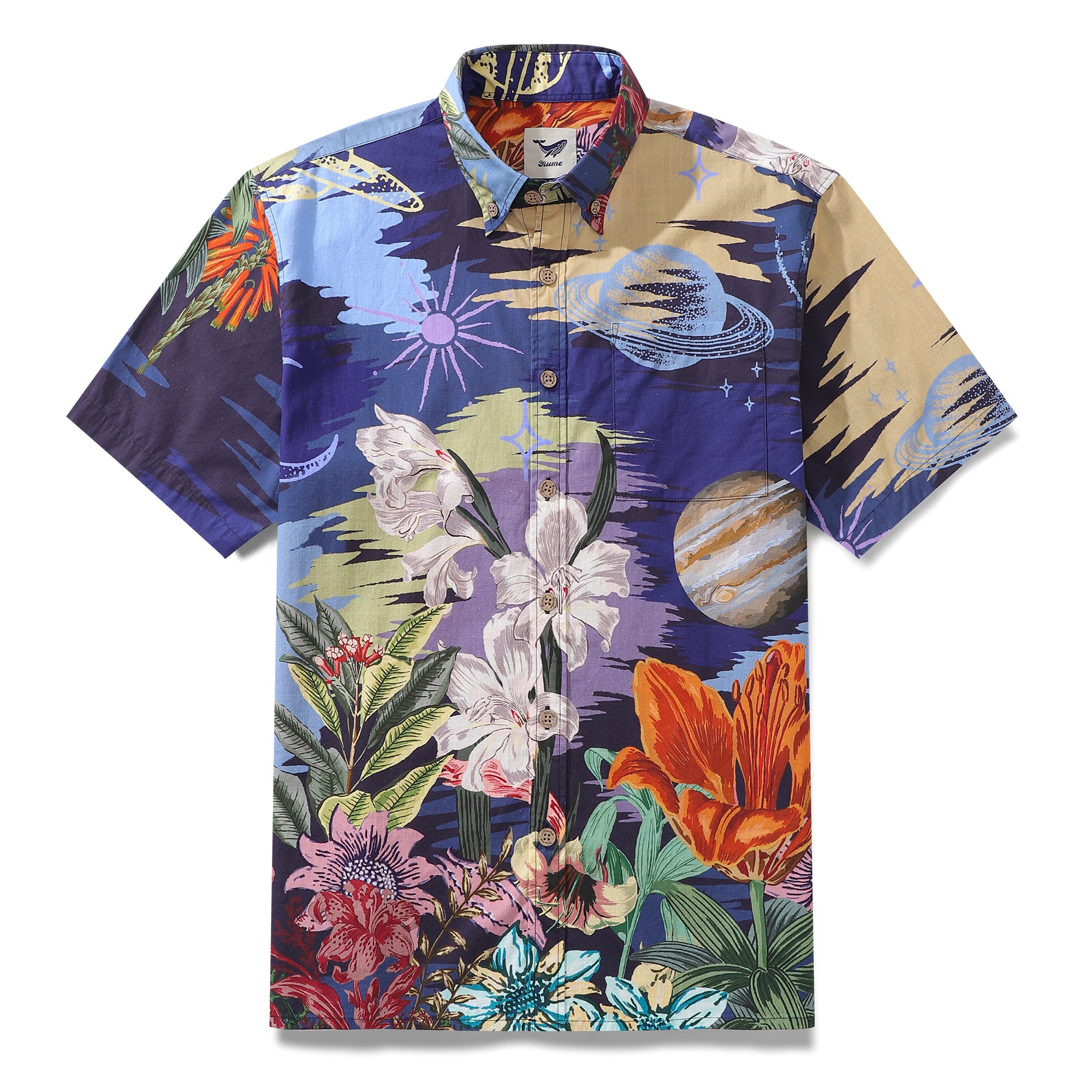Men's Hawaiian Shirt 1950s Vintage Moonlight Sonata Print Short Sleeve Aloha Shirt