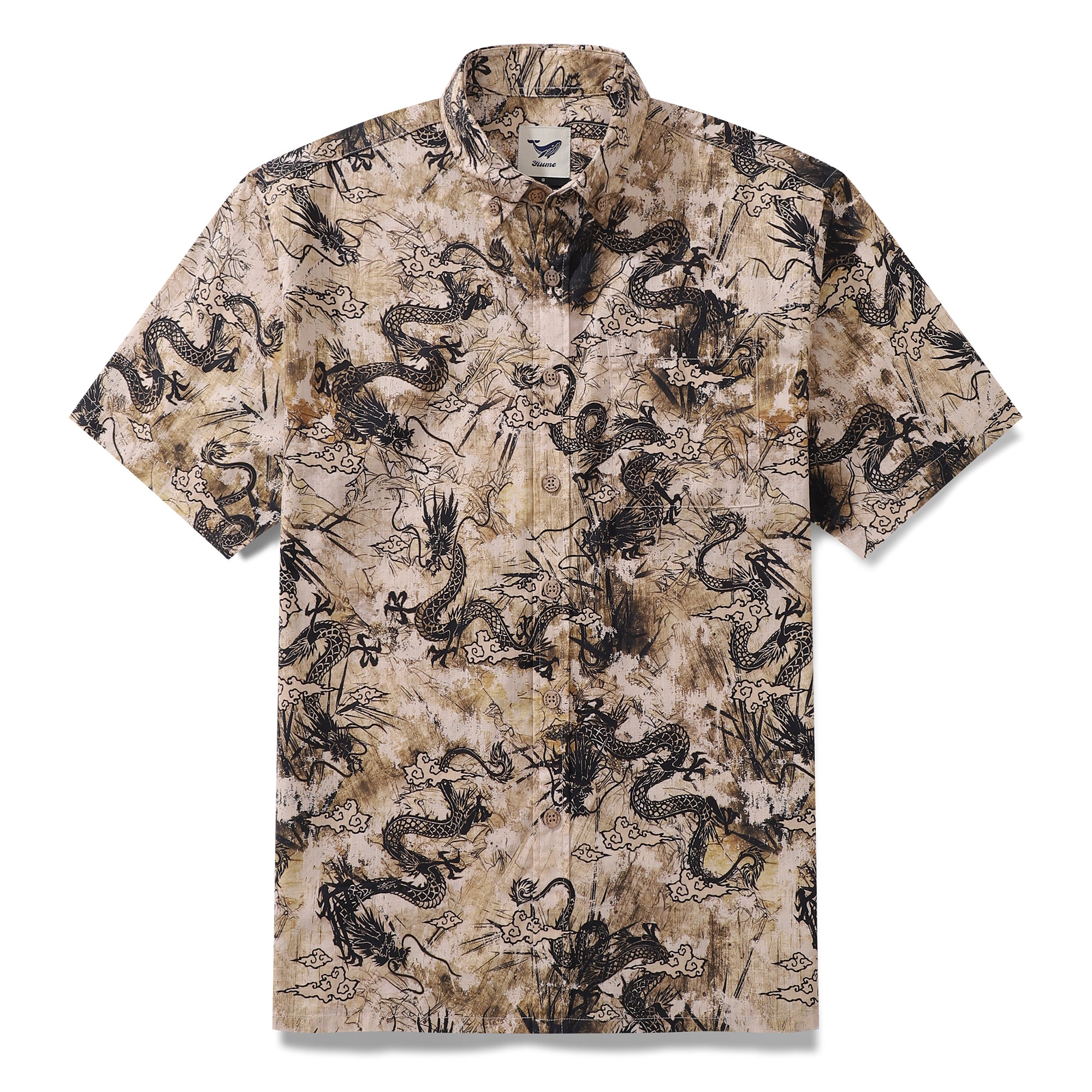Men's Hawaiian Shirt Dragon Totem Cotton Button-down Short Sleeve Aloha Shirt