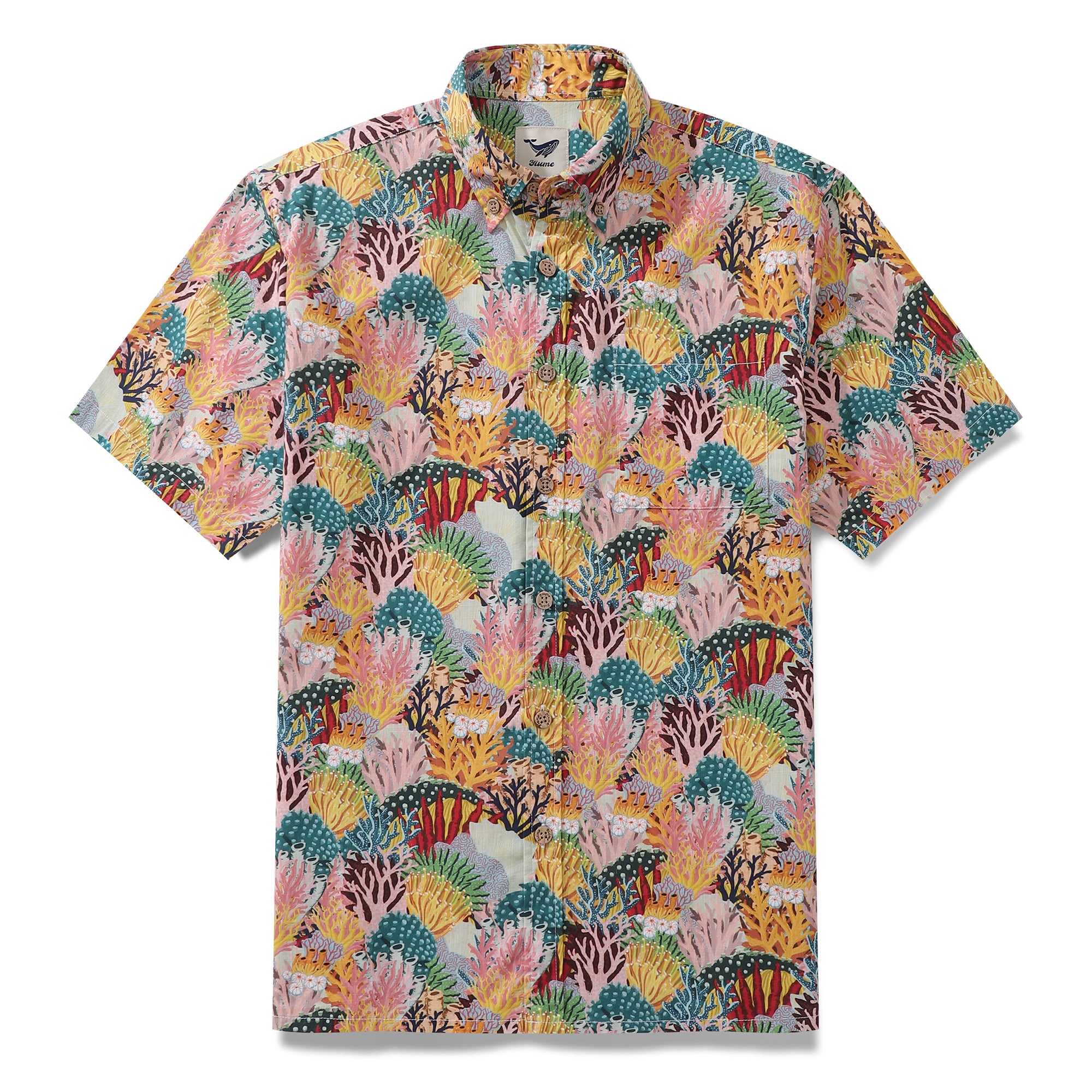 Men's Hawaiian Shirt Coral Slide By Fabian Lavater Cotton Button-down Short Sleeve Aloha Shirt