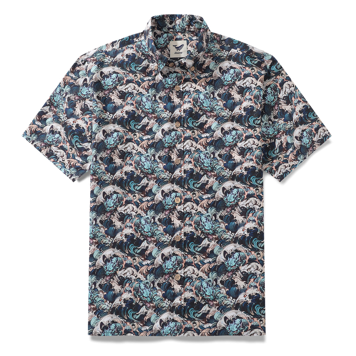 Men's Hawaiian Shirt Riding the Dragon's Wave Print Cotton Button-down ...