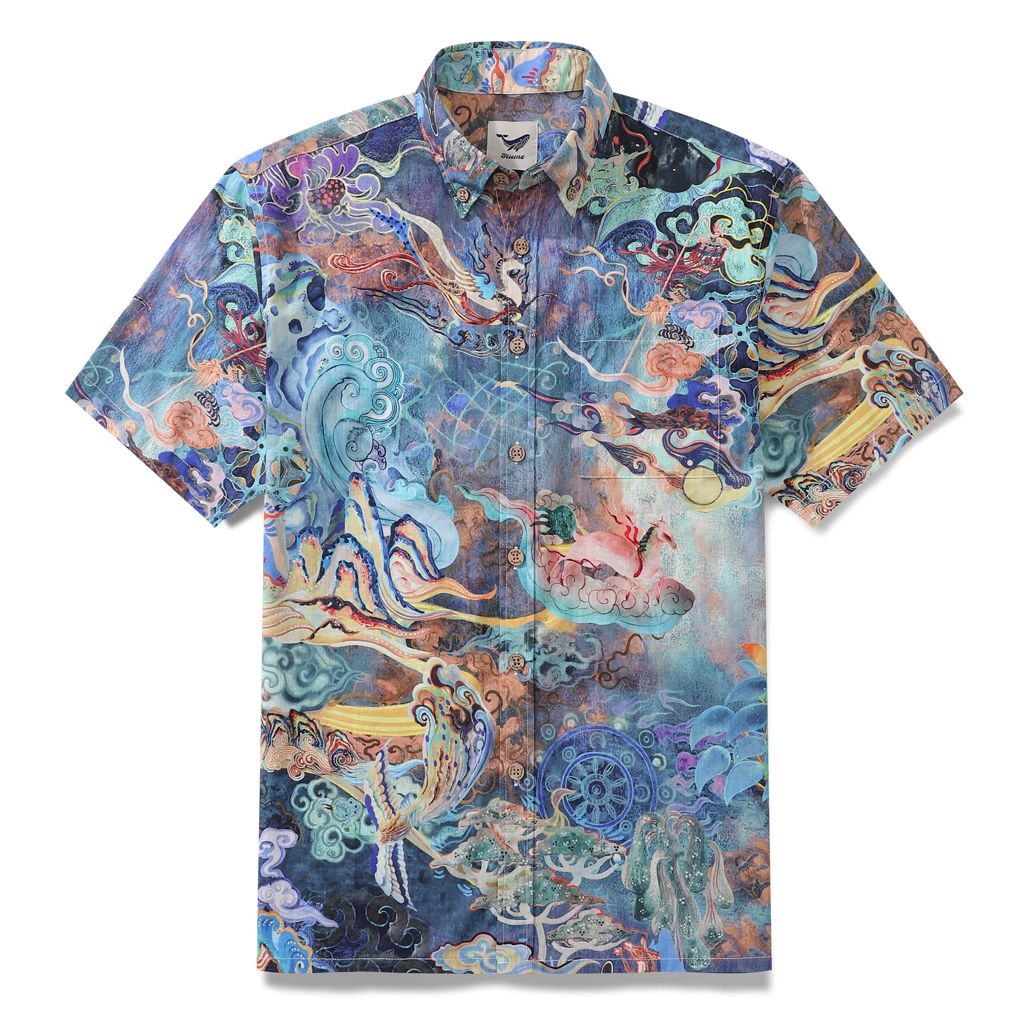 Cotton Hawaiian Shirt For Men Dreamland Art Button-down Short Sleeve Camp Shirt