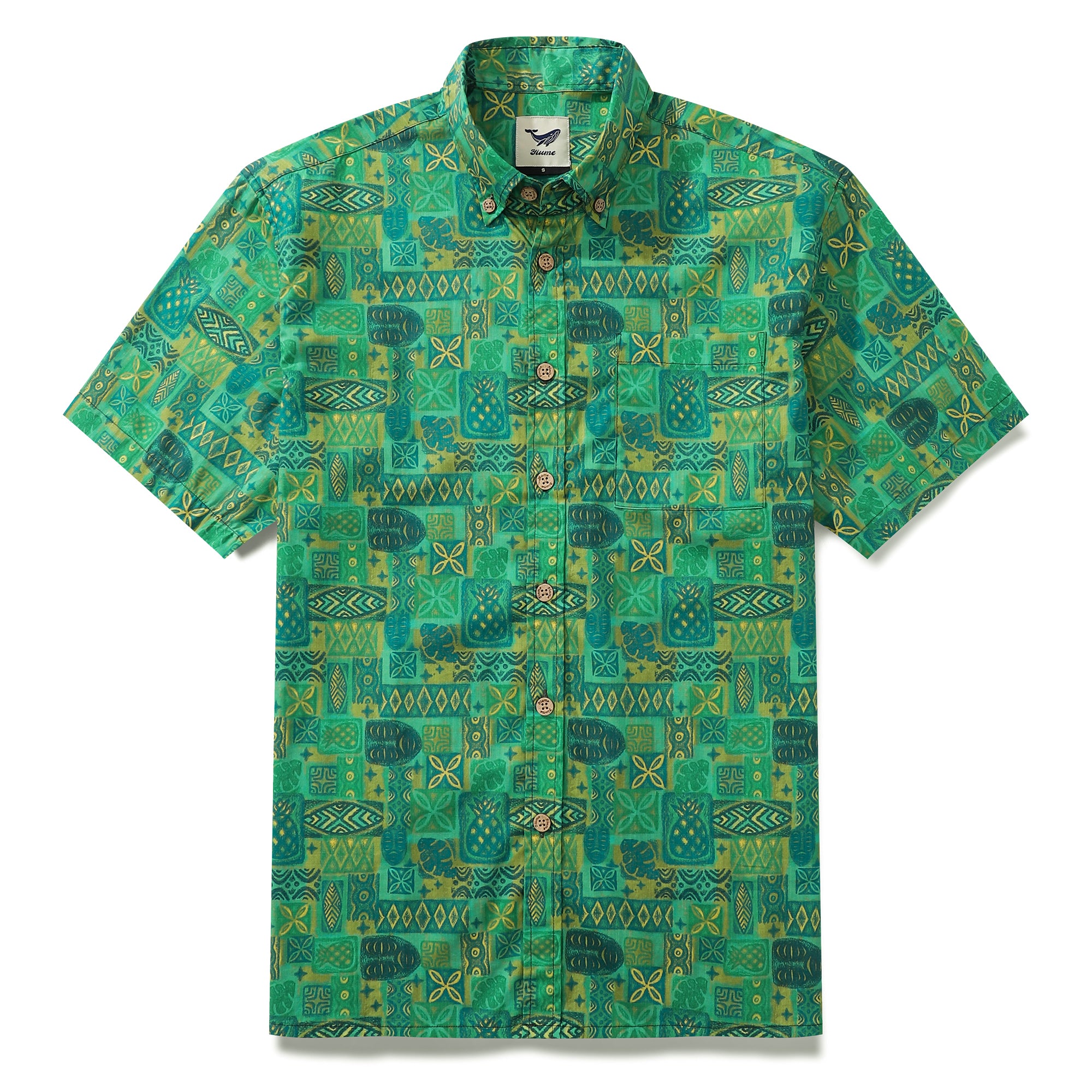 Chemises hawaïennes pour hommes Tiki Woody Miller chemise de créateur Totem vert 100% coton