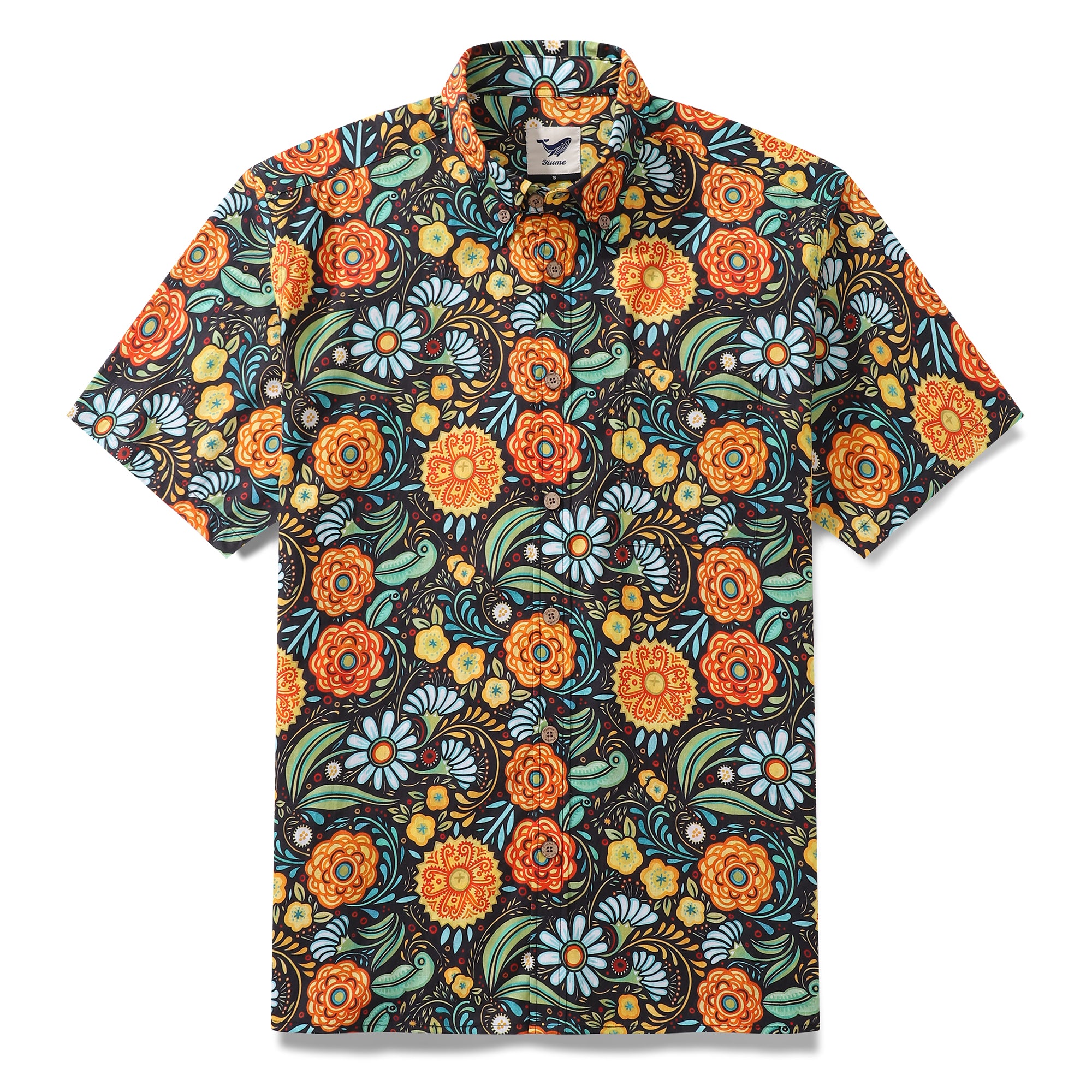 1950er Jahre Hawaiian Shirt für Männer Blüten Knopf-down Shirt Kurzarm 100% Baumwolle Shirt