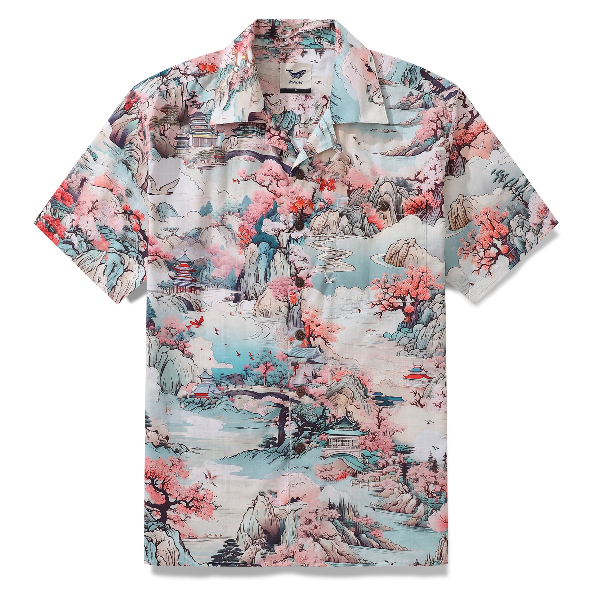 Hawaiian Shirt For Men Wonderland Print Shirt Camp Collar 100% Cotton