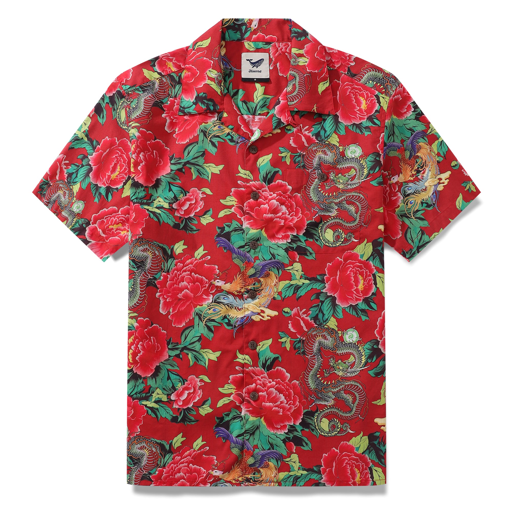 Hawaiian Shirt For Men Red Bloom Northeast Print Camp Collar 100% Cotton Shirt