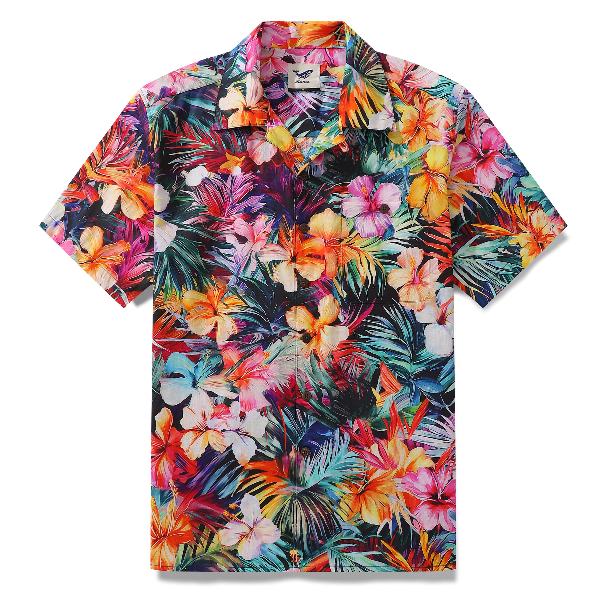 Tropical Hawaiian Shirt For Men Floral Print Shirt 100% Cotton Camp Collar Aloha Shirt