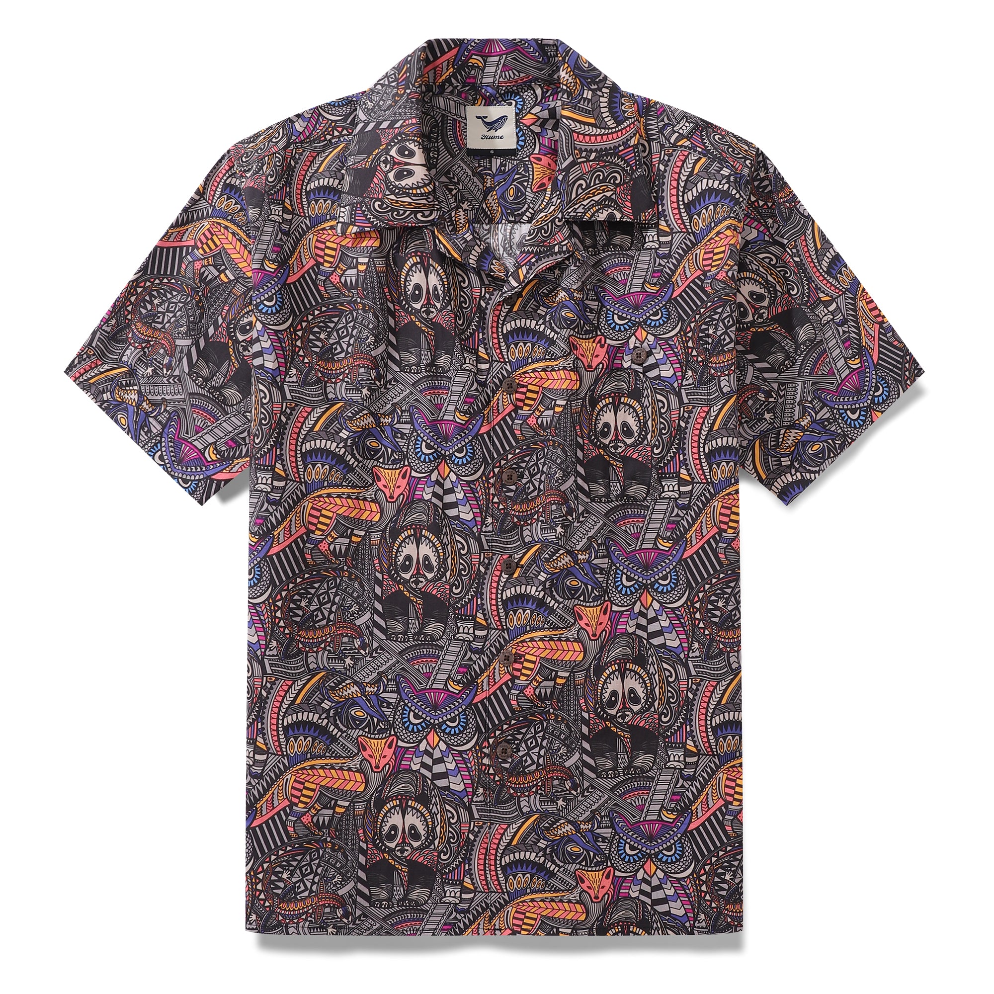 Hawaiian Shirt For Men Panda Pattern Shirt Camp Collar 100% Cotton