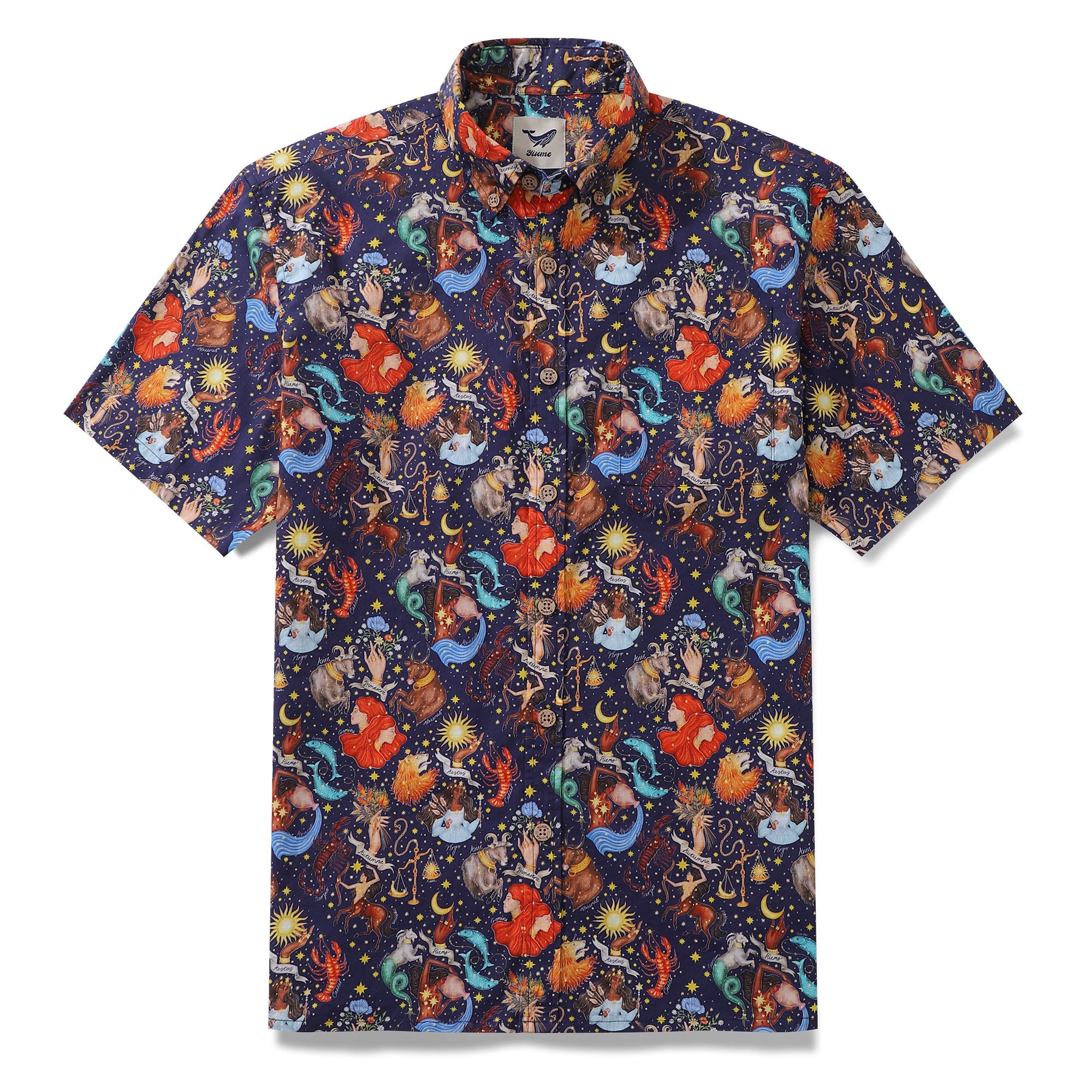 Men's Hawaiian Shirt Embrace the Seasons Zodiacs By Catherine Rowe Cotton Button-down Short Sleeve Aloha Shirt