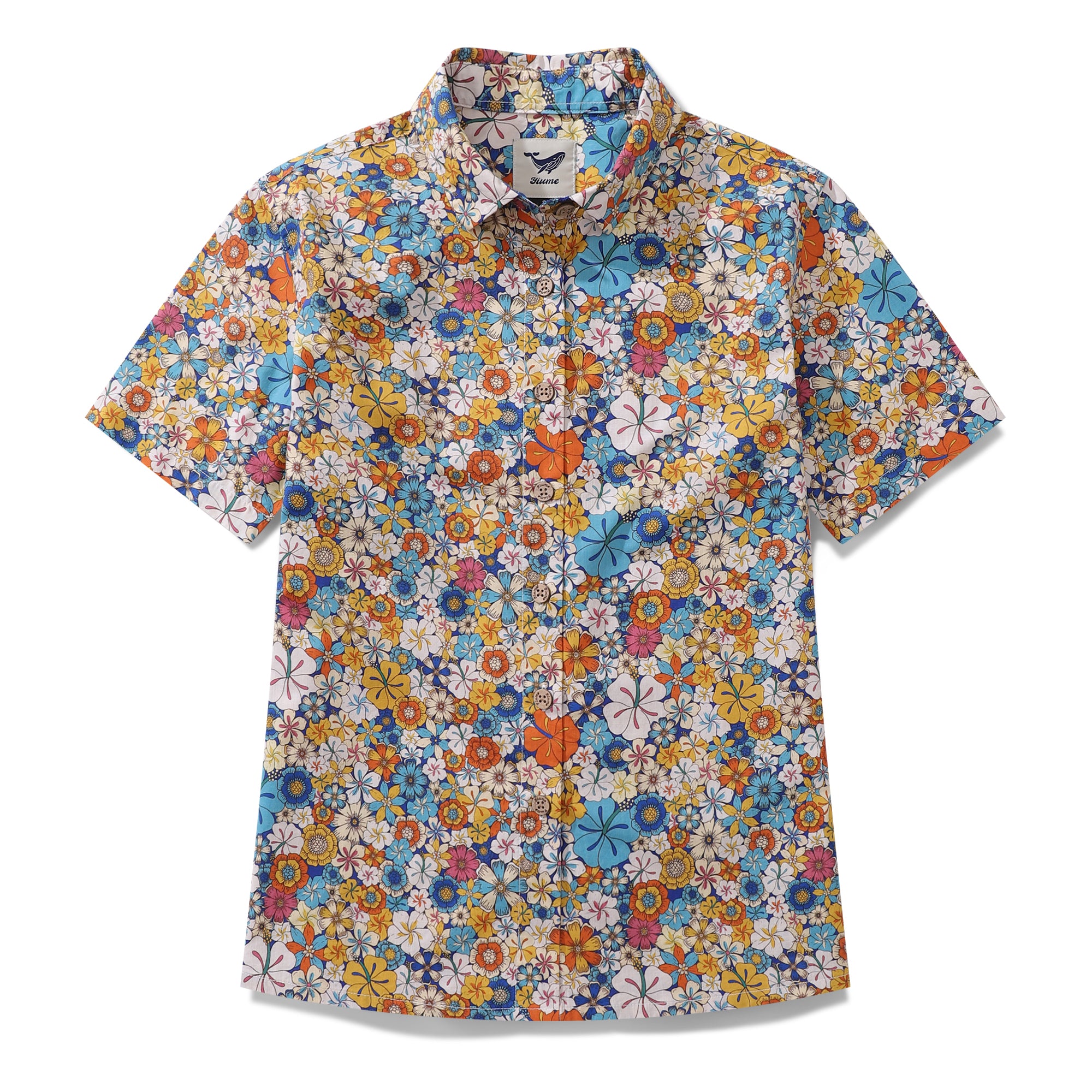 Women's Hawaiian Shirt Hibiscus Print Cotton Button-up Short Sleeve