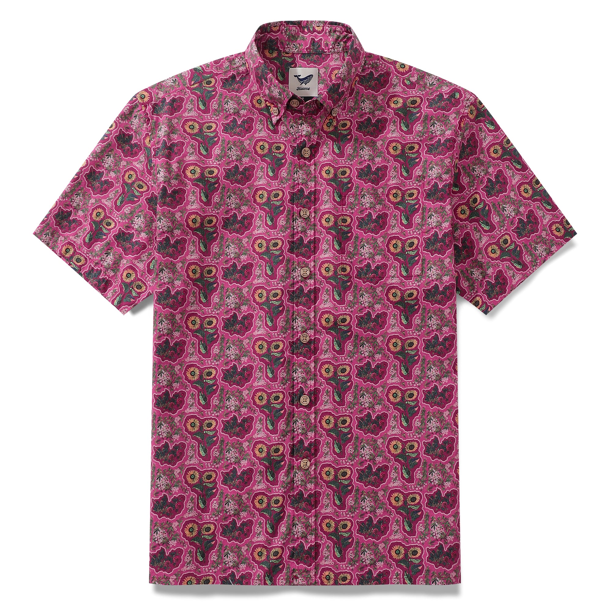 Valentine's Day Men's Hawaiian Shirt Language of Love's Flowers Print Cotton Button-down Short Sleeve Aloha Shirt