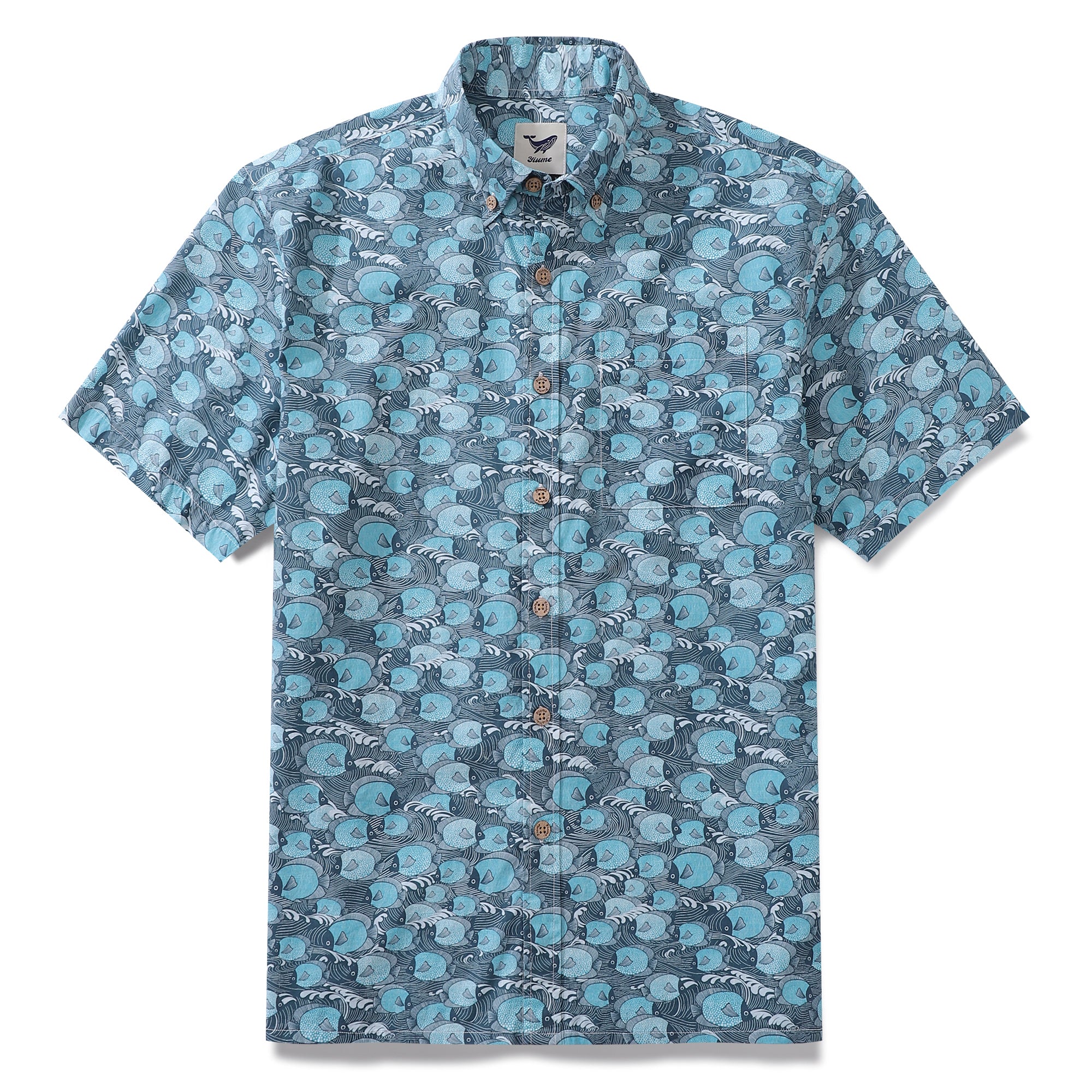 Men's Hawaiian Shirt Dottyfish Print Cotton Button-down Short Sleeve Aloha Shirt