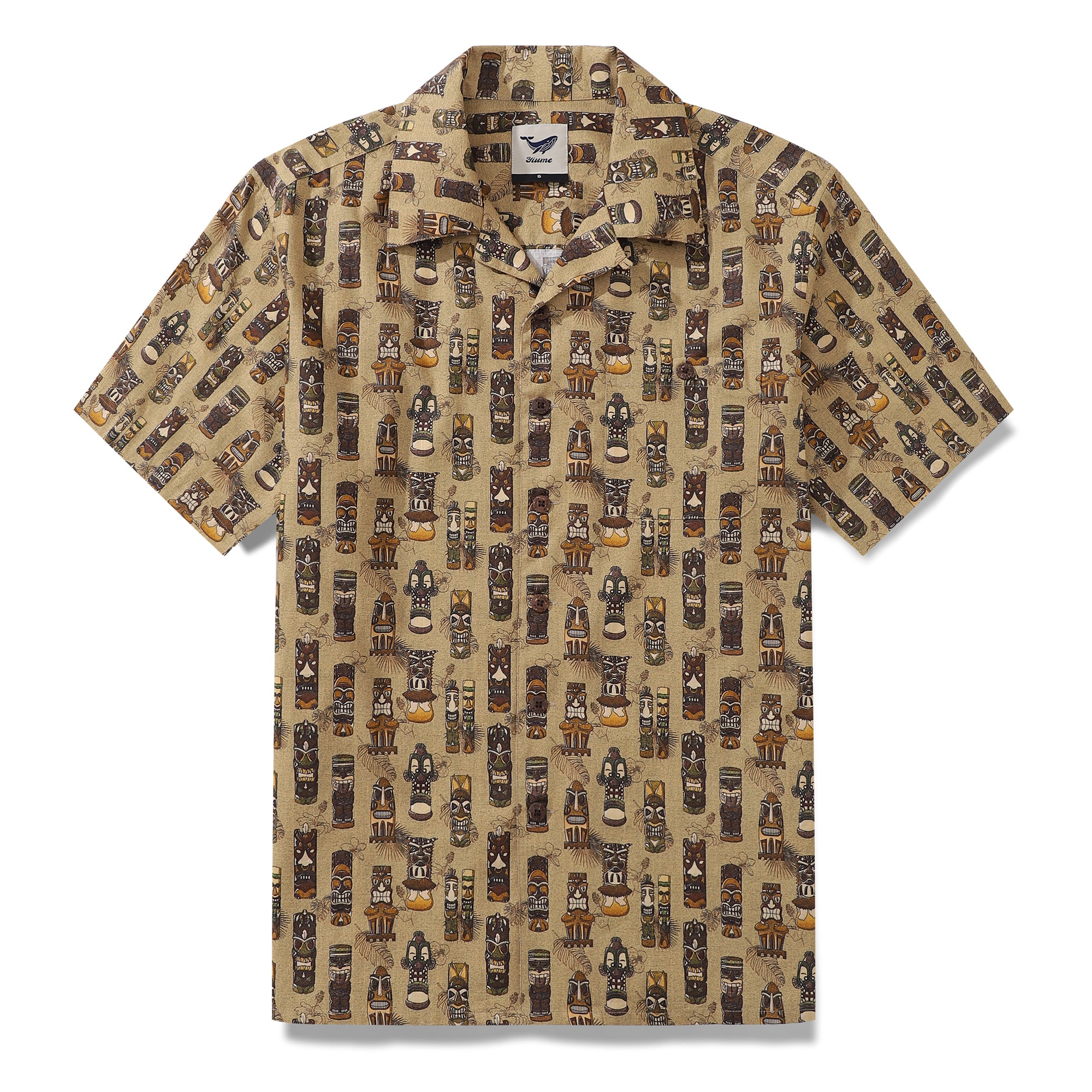 Vintage Hawaiian Shirt For Men Mysterious TIKI Shirt Camp Collar 100% Cotton