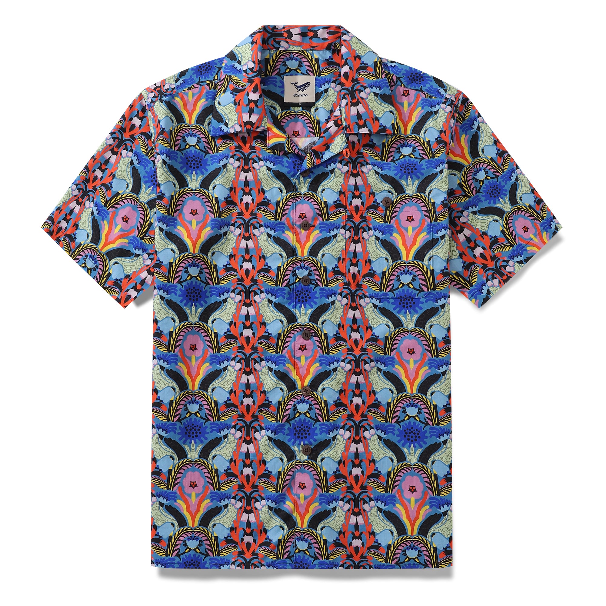 Vintage Hawaiian Shirt For Men Colorful Flower Wheel Camp Collar Shirt