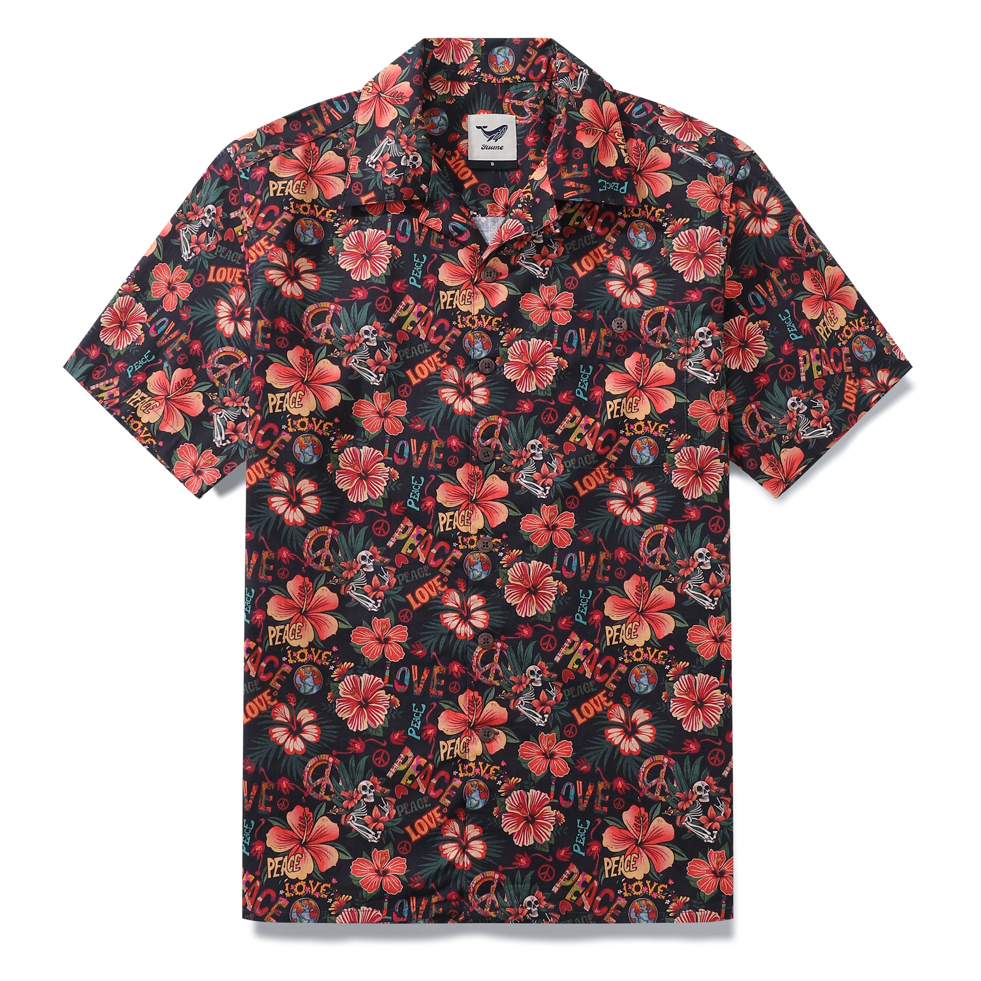 Hawaiian Shirt For Men Musical Hibiscus Shirt Camp Collar 100% Cotton