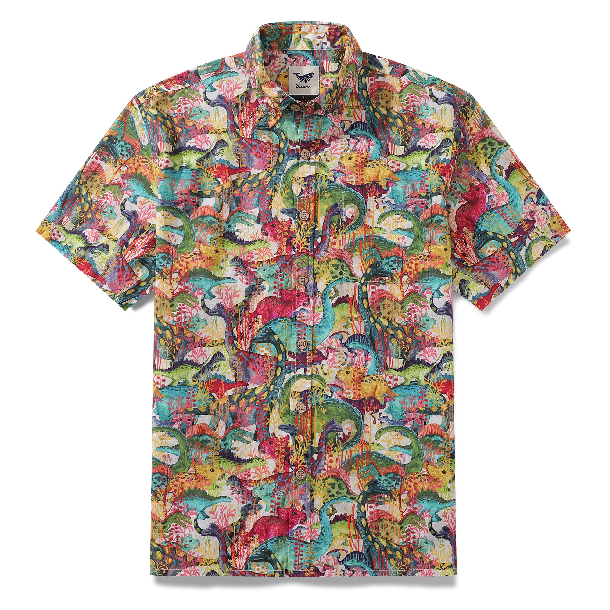 Men's Hawaiian Shirt Lost at the Dinosaur Jamboree By Katherine Quinn Cotton Button-down Short Sleeve Aloha Shirt