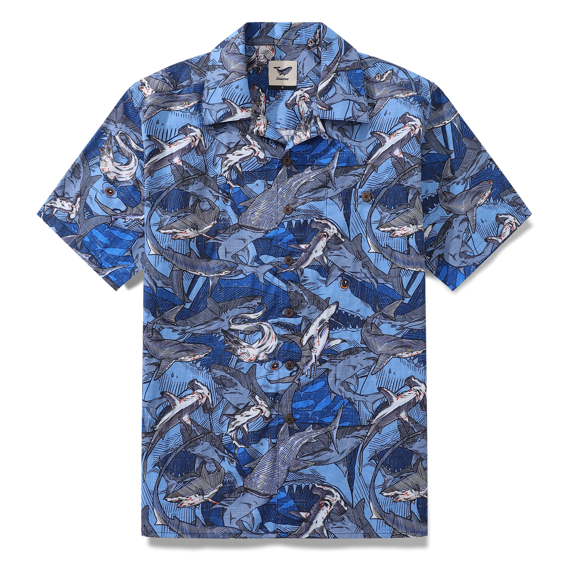 Hawaiian Shirt For Men Sharks in Schools Shirt Camp Collar 100% Cotton