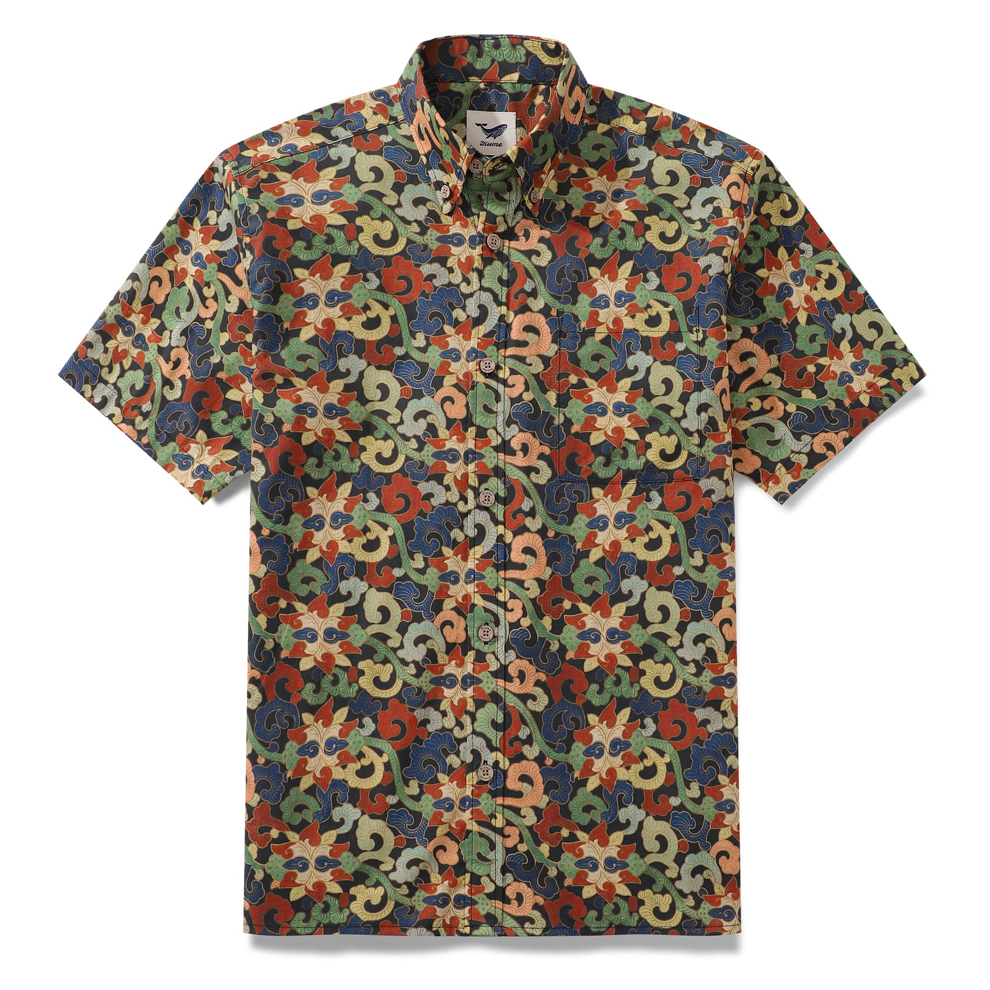 Men's Hawaiian Shirt Nightfall Garden Print Cotton Button-down Short Sleeve Aloha Shirt