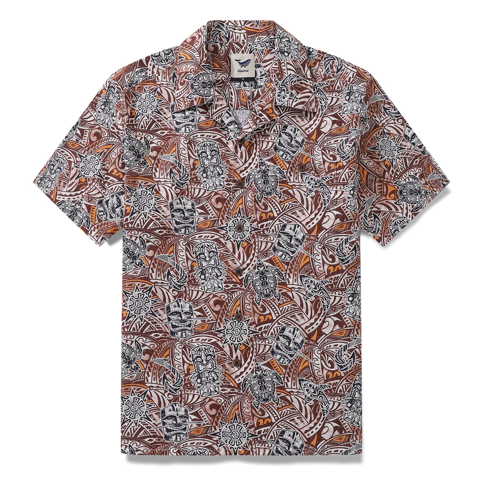Hawaiian Shirt For Men Tiki Totem Vintage Shirt Camp Collar 100% Cotton