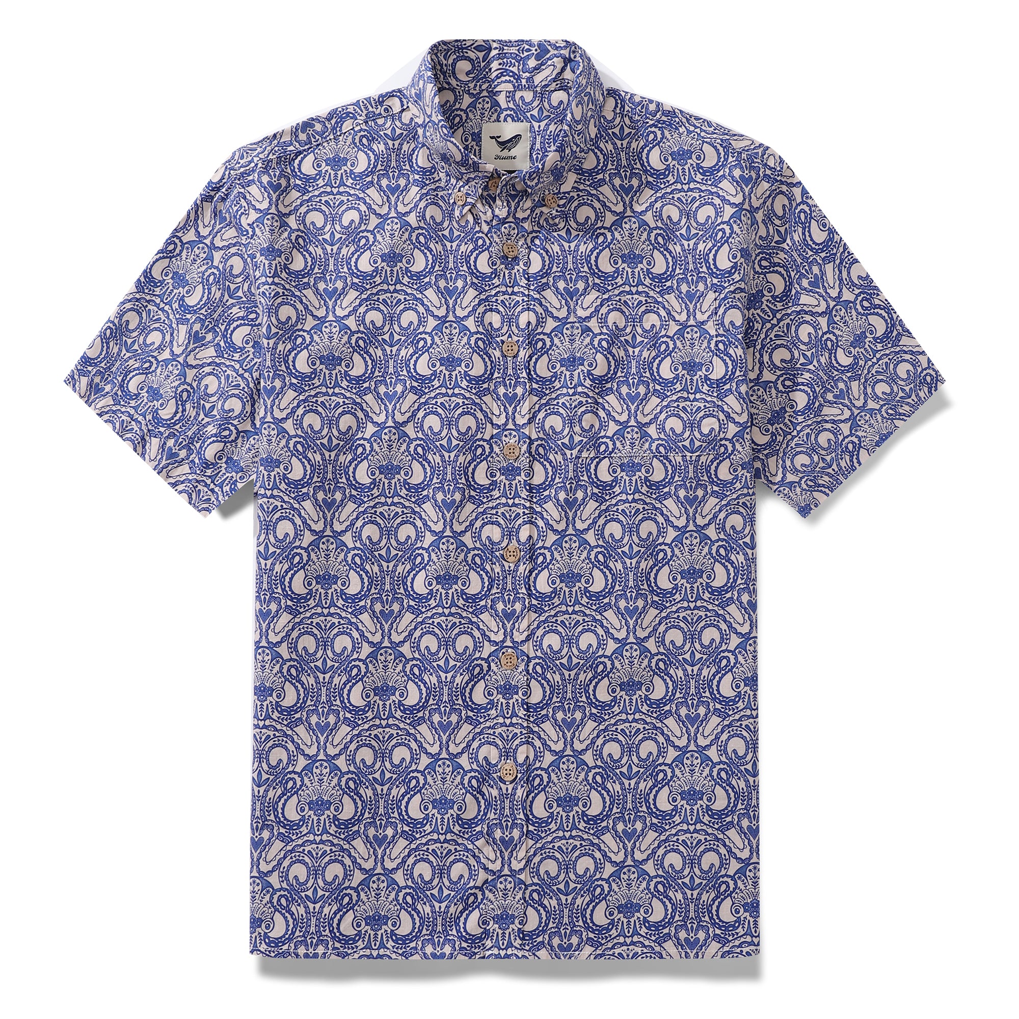 Men's Vintage Morris Hawaiian Shirt Octopus Cotton Button-down Short Sleeve Aloha Shirt
