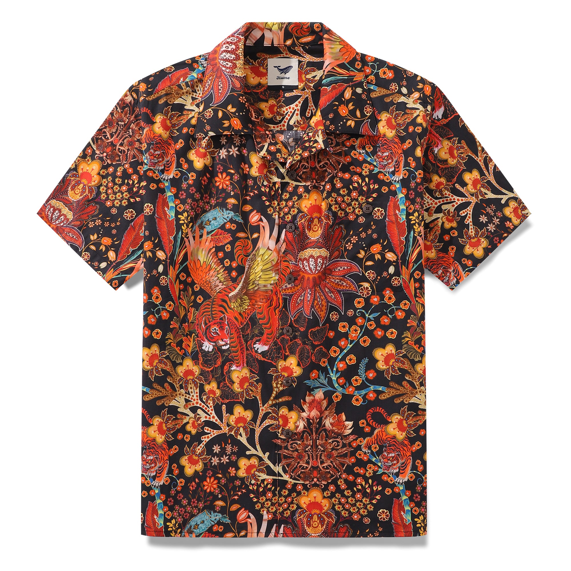 Hawaiian Shirt For Men Blazing Tiger Shirt Camp Collar 100% Cotton ...