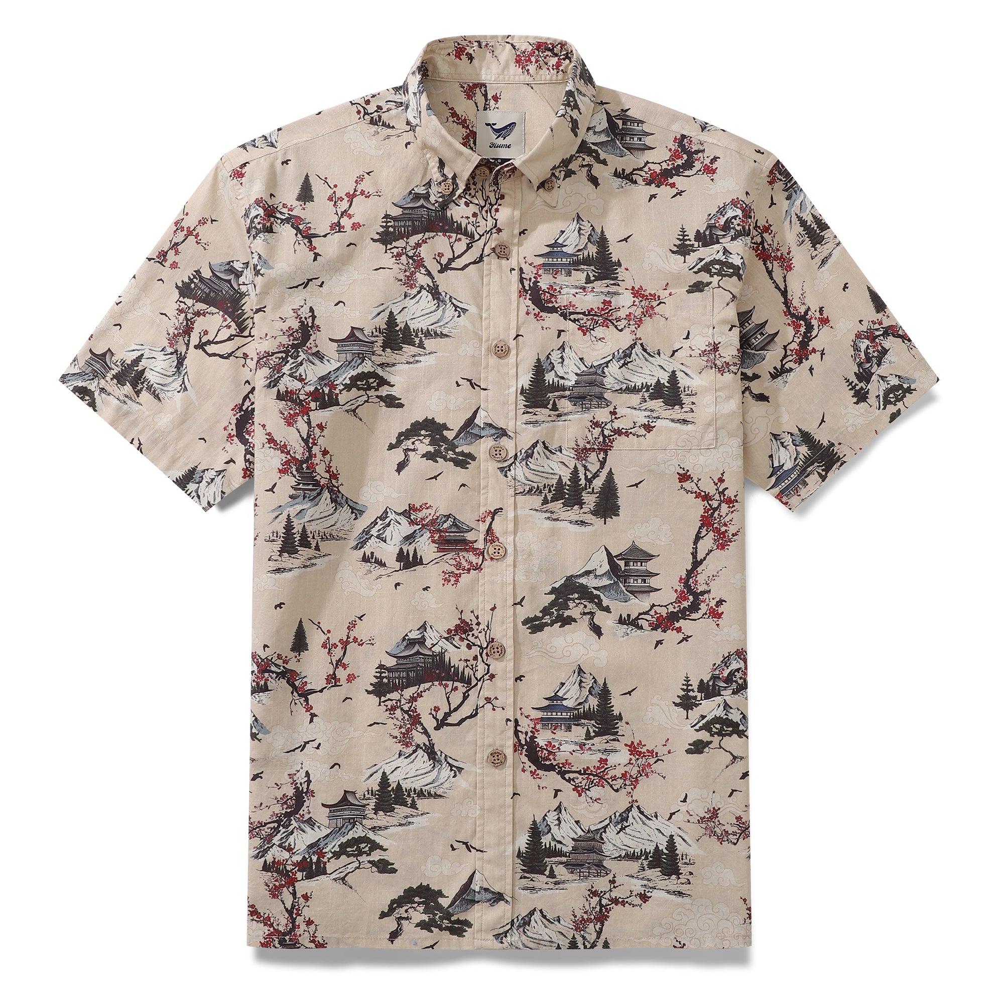 Men's Hawaiian Shirt Plum Blossom Print Cotton Button-down Short Sleeve Aloha Shirt