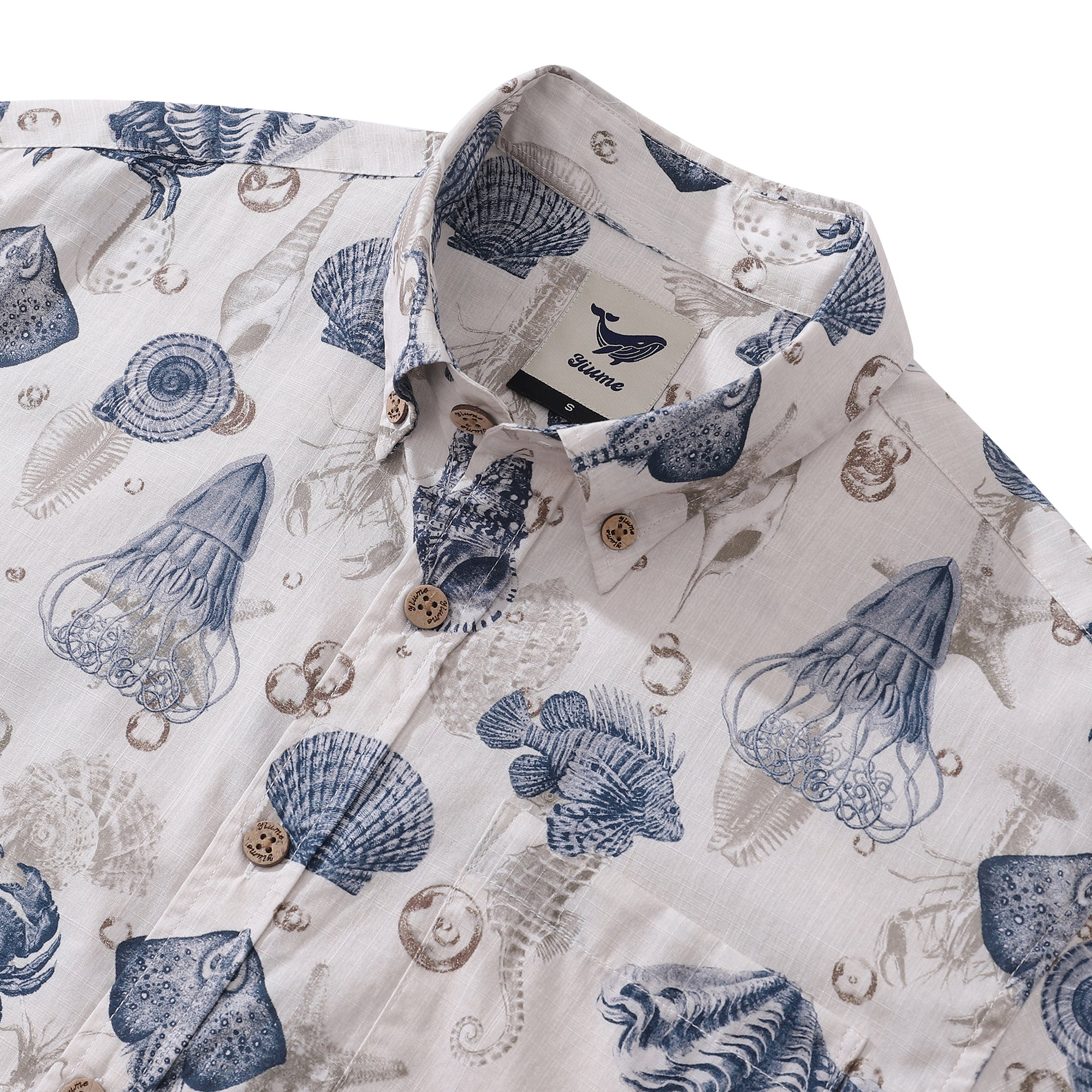 Men's Hawaiian Shirt Undersea Tunnel Cotton Button-down Short Sleeve Aloha Shirt