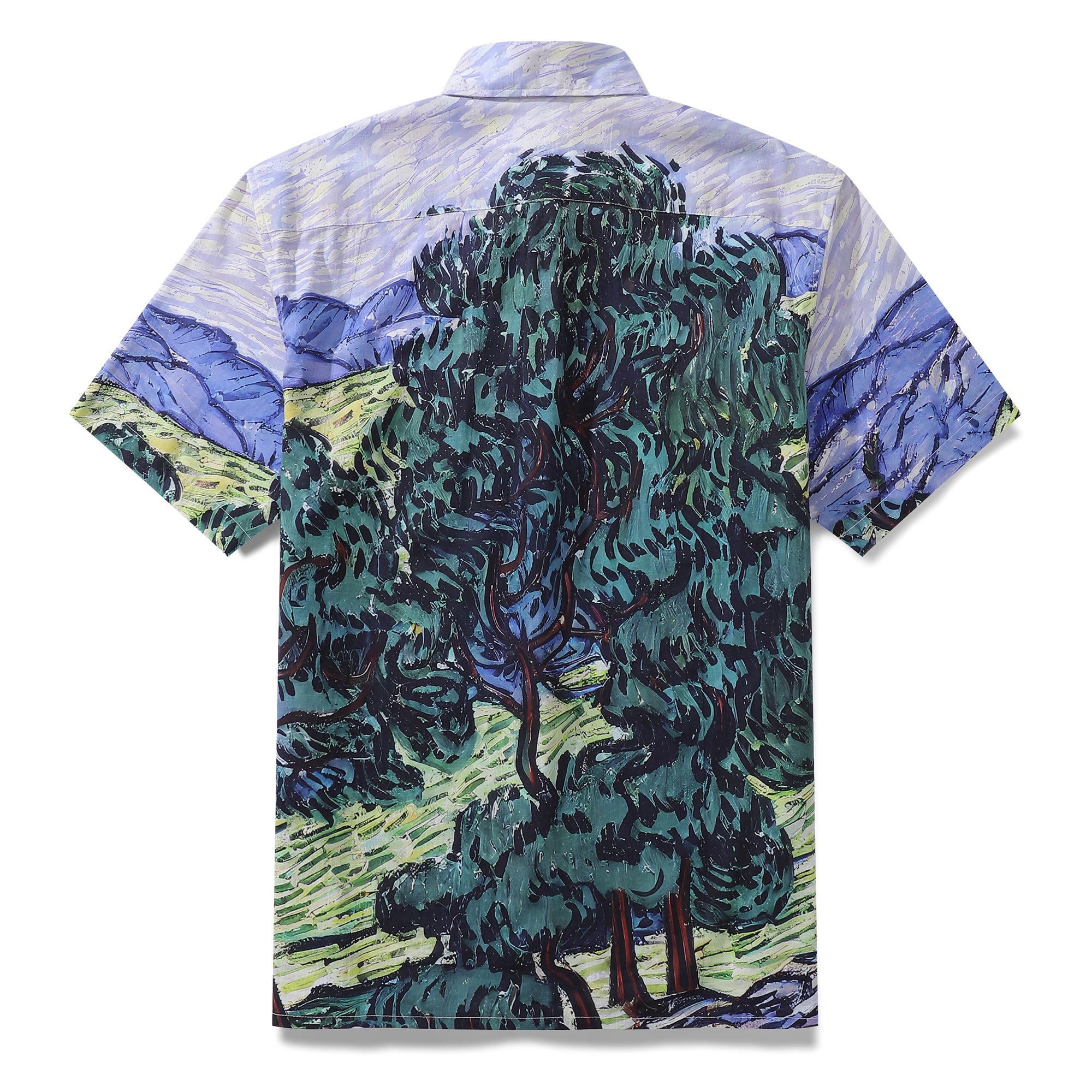 Men's 1950s Vintage Hawaiian Shirt Whispering Trees Print Cotton Button-down Short Sleeve Aloha Shirt